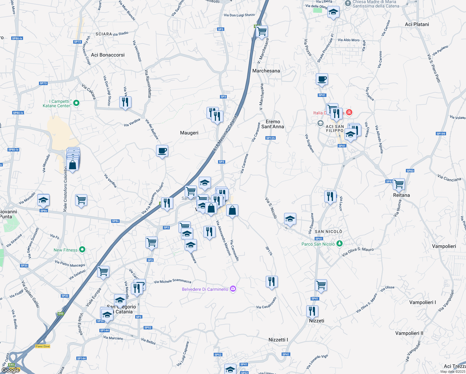 map of restaurants, bars, coffee shops, grocery stores, and more near 28 Via Caramme in Valverde