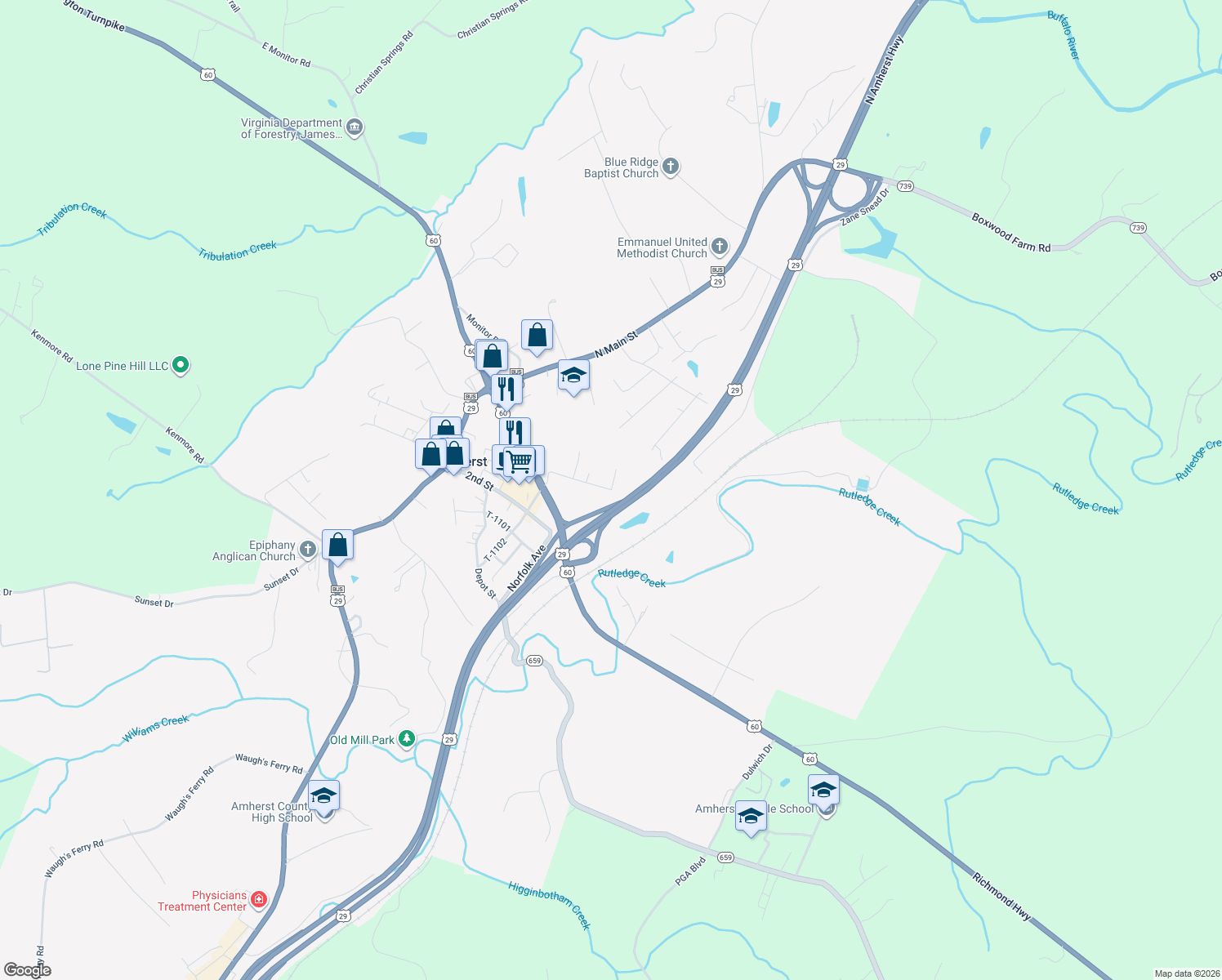 map of restaurants, bars, coffee shops, grocery stores, and more near 198 Whitehead Dr in Amherst