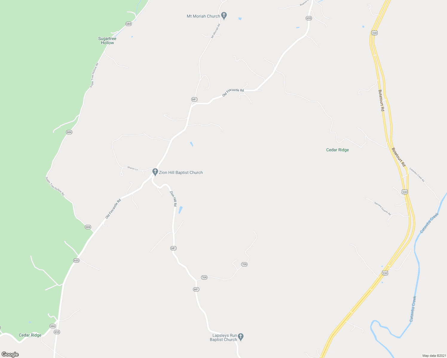 map of restaurants, bars, coffee shops, grocery stores, and more near 2100 Zion Hill Road in Fincastle