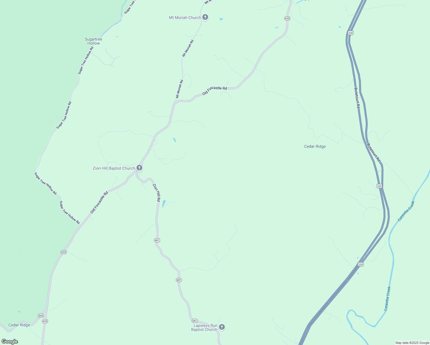 map of restaurants, bars, coffee shops, grocery stores, and more near 2100 Zion Hill Road in Fincastle