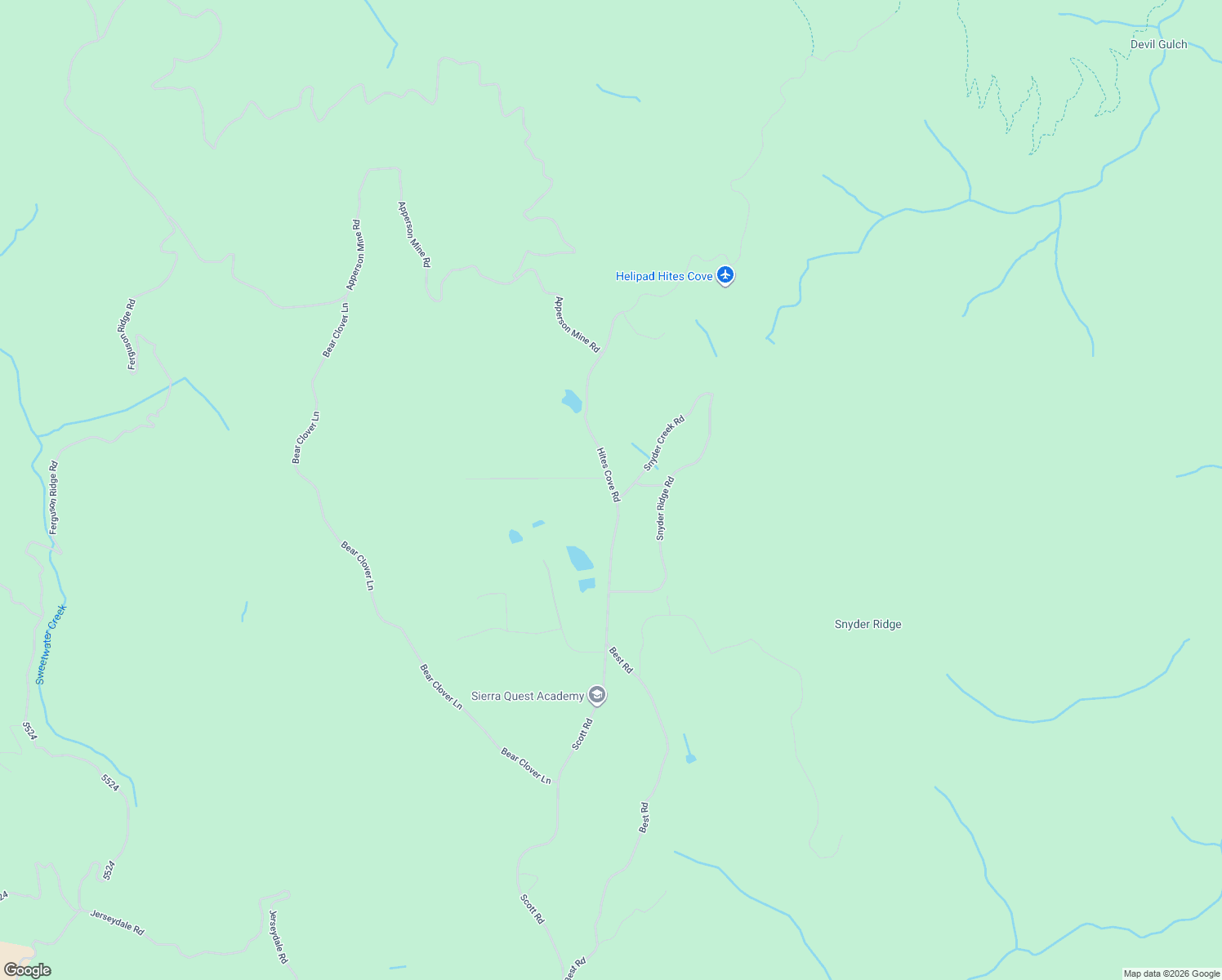 map of restaurants, bars, coffee shops, grocery stores, and more near 7115 Hites Cove Road in Mariposa
