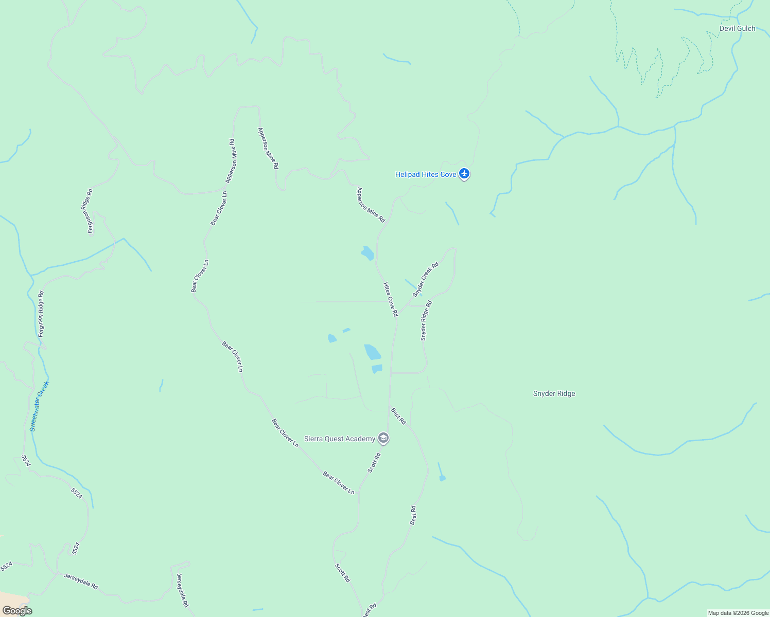 map of restaurants, bars, coffee shops, grocery stores, and more near 7115 Hites Cove Road in Mariposa