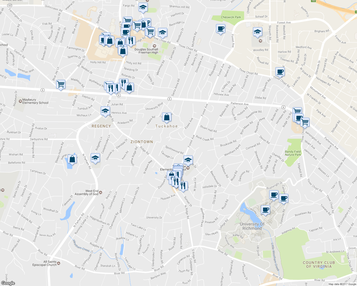 map of restaurants, bars, coffee shops, grocery stores, and more near 809 Arlington Circle in Richmond