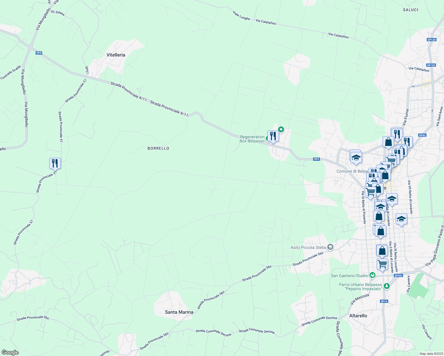 map of restaurants, bars, coffee shops, grocery stores, and more near in Metropolitan city of Catania