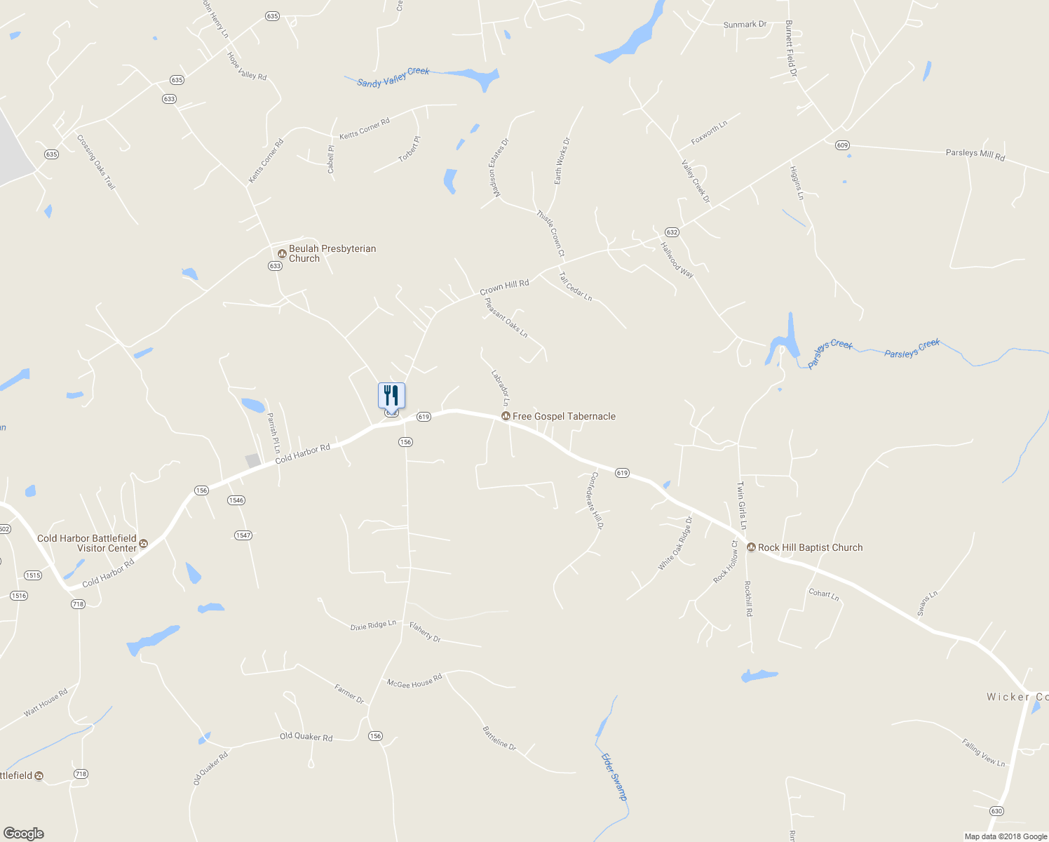 map of restaurants, bars, coffee shops, grocery stores, and more near 4502 Rockhill Road in Mechanicsville