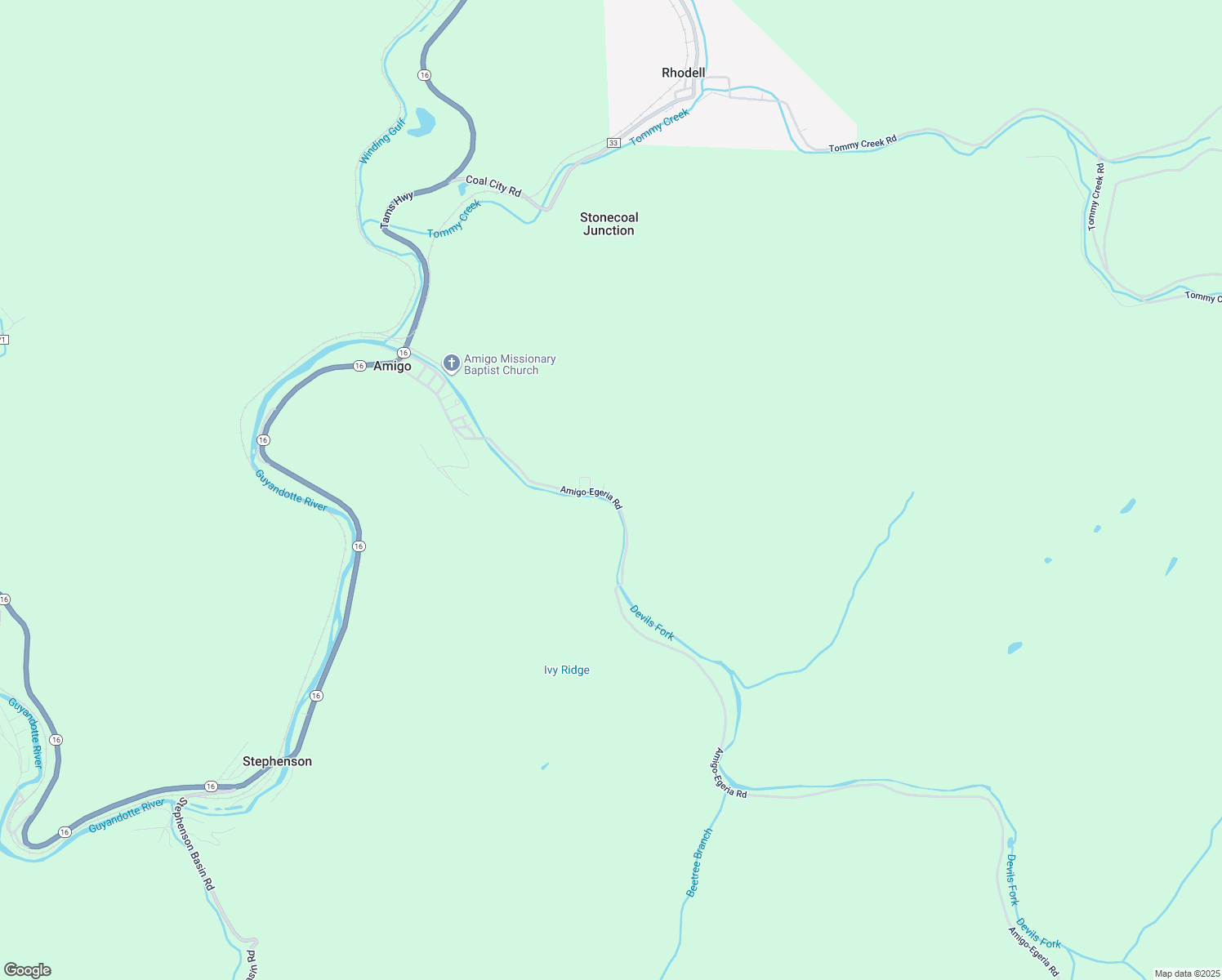 map of restaurants, bars, coffee shops, grocery stores, and more near 435 Amigo-Egeria Road in Amigo