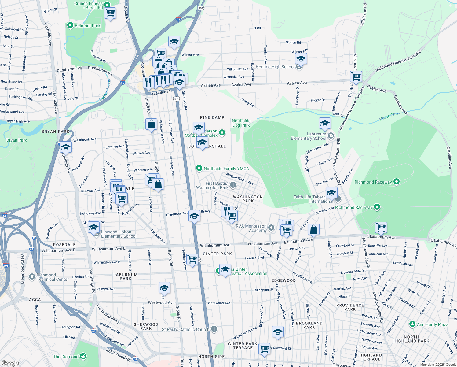 map of restaurants, bars, coffee shops, grocery stores, and more near 807 Lincoln Avenue in Richmond
