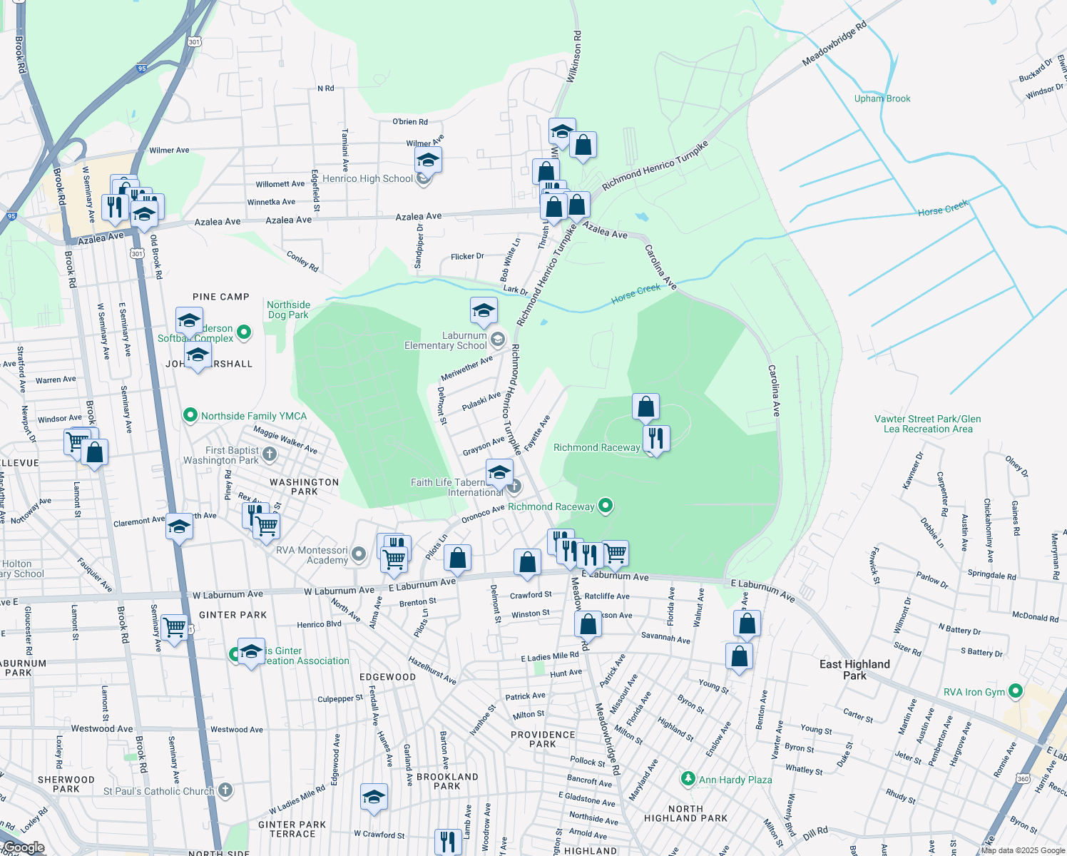 map of restaurants, bars, coffee shops, grocery stores, and more near 612 Fayette Avenue in Richmond