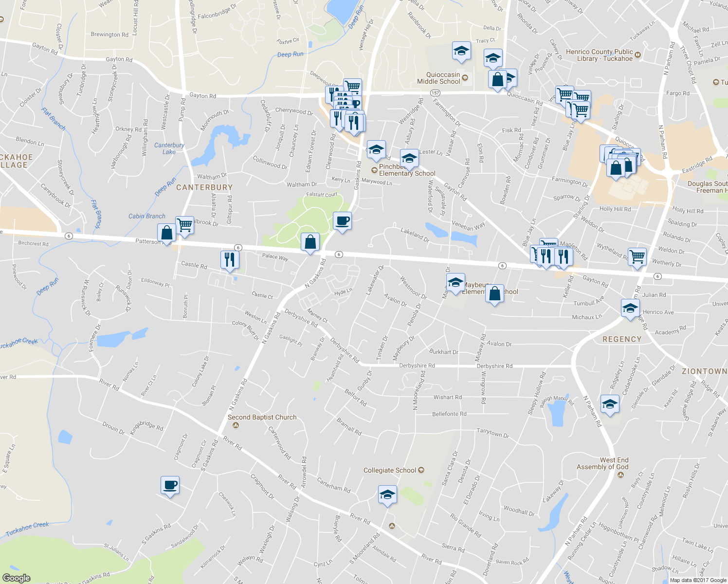 map of restaurants, bars, coffee shops, grocery stores, and more near 812 Lakewater Drive in Richmond