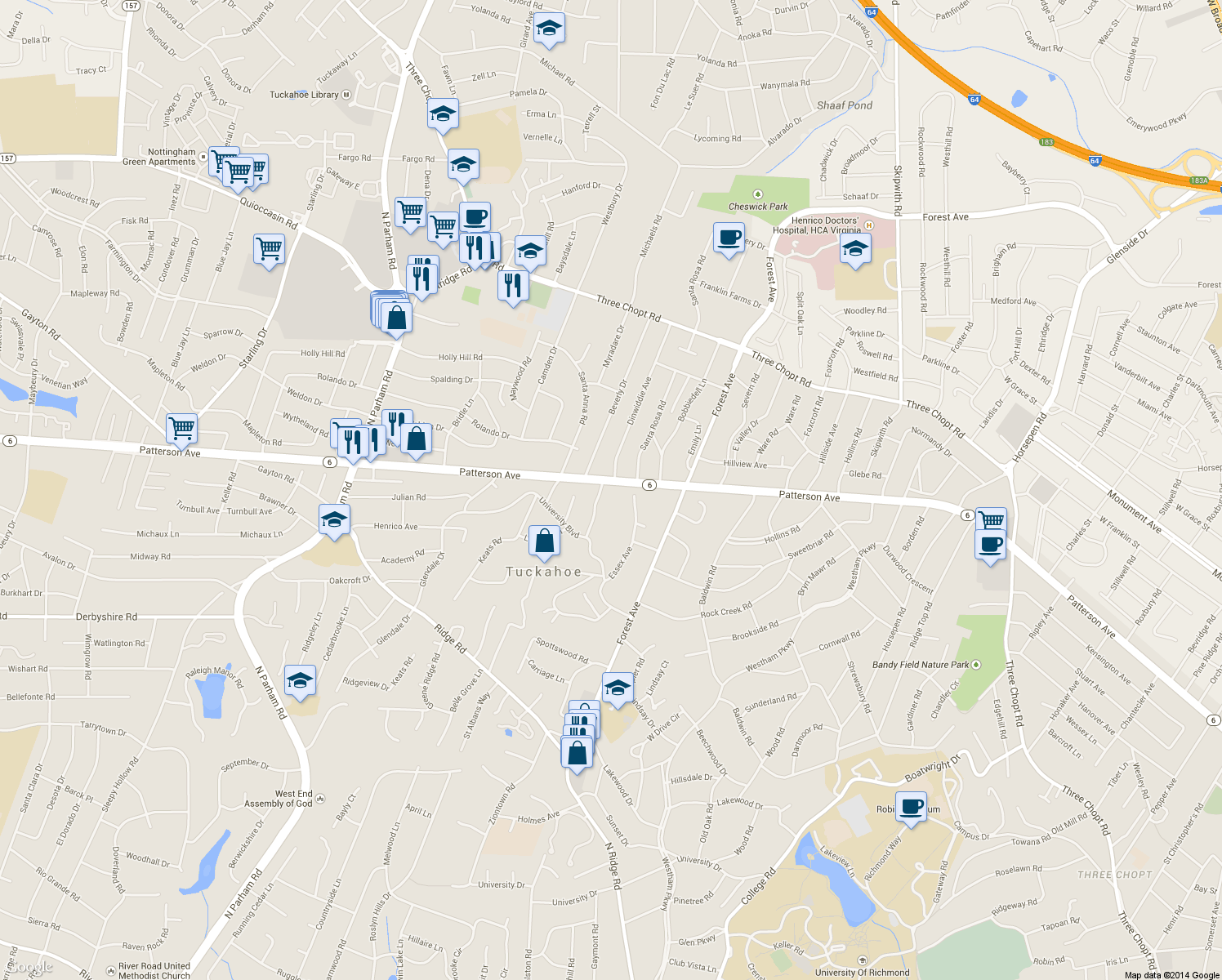 map of restaurants, bars, coffee shops, grocery stores, and more near 1021 Dinwiddie Avenue in Richmond