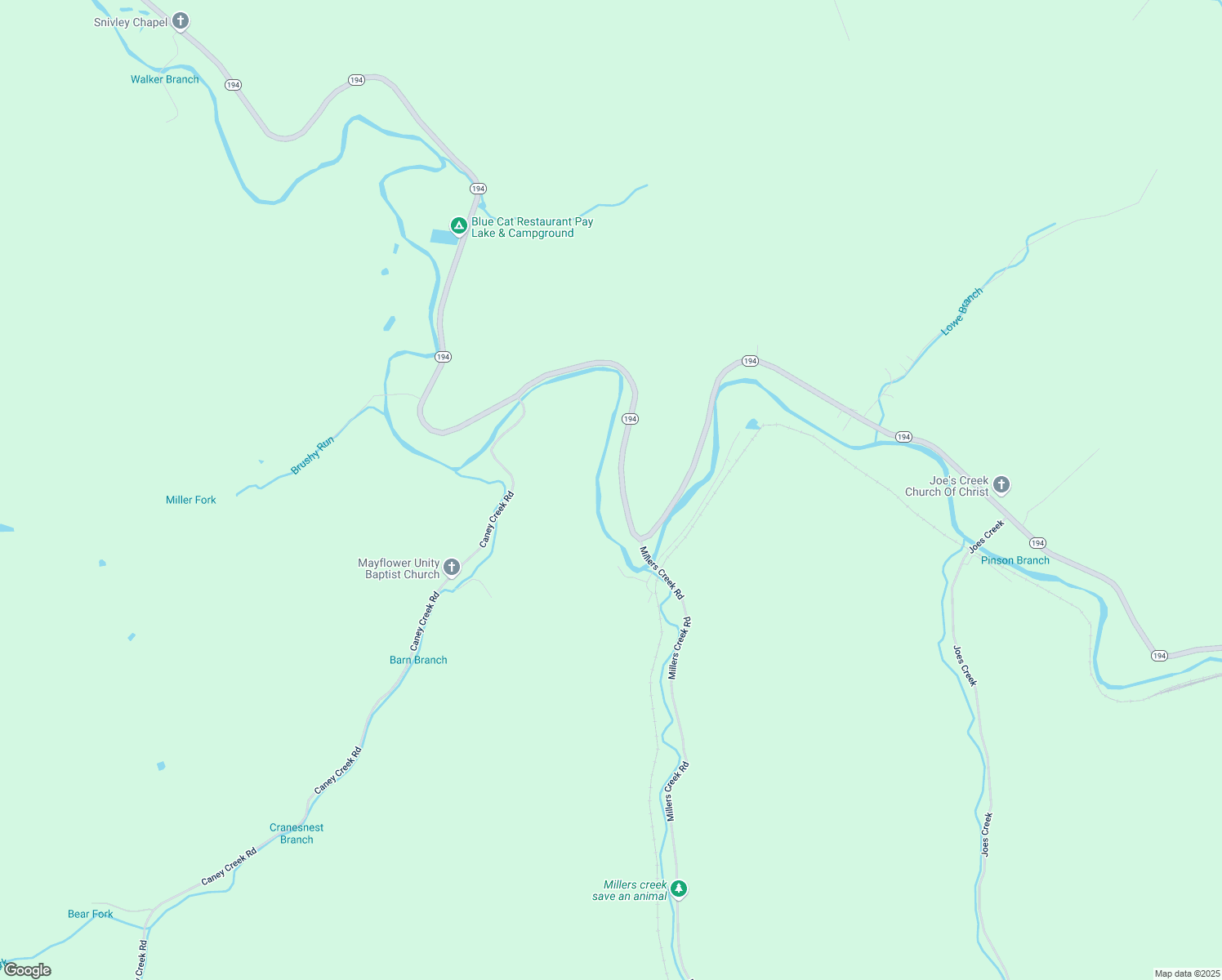 map of restaurants, bars, coffee shops, grocery stores, and more near 6690-7548 Highway 194 in Pikeville