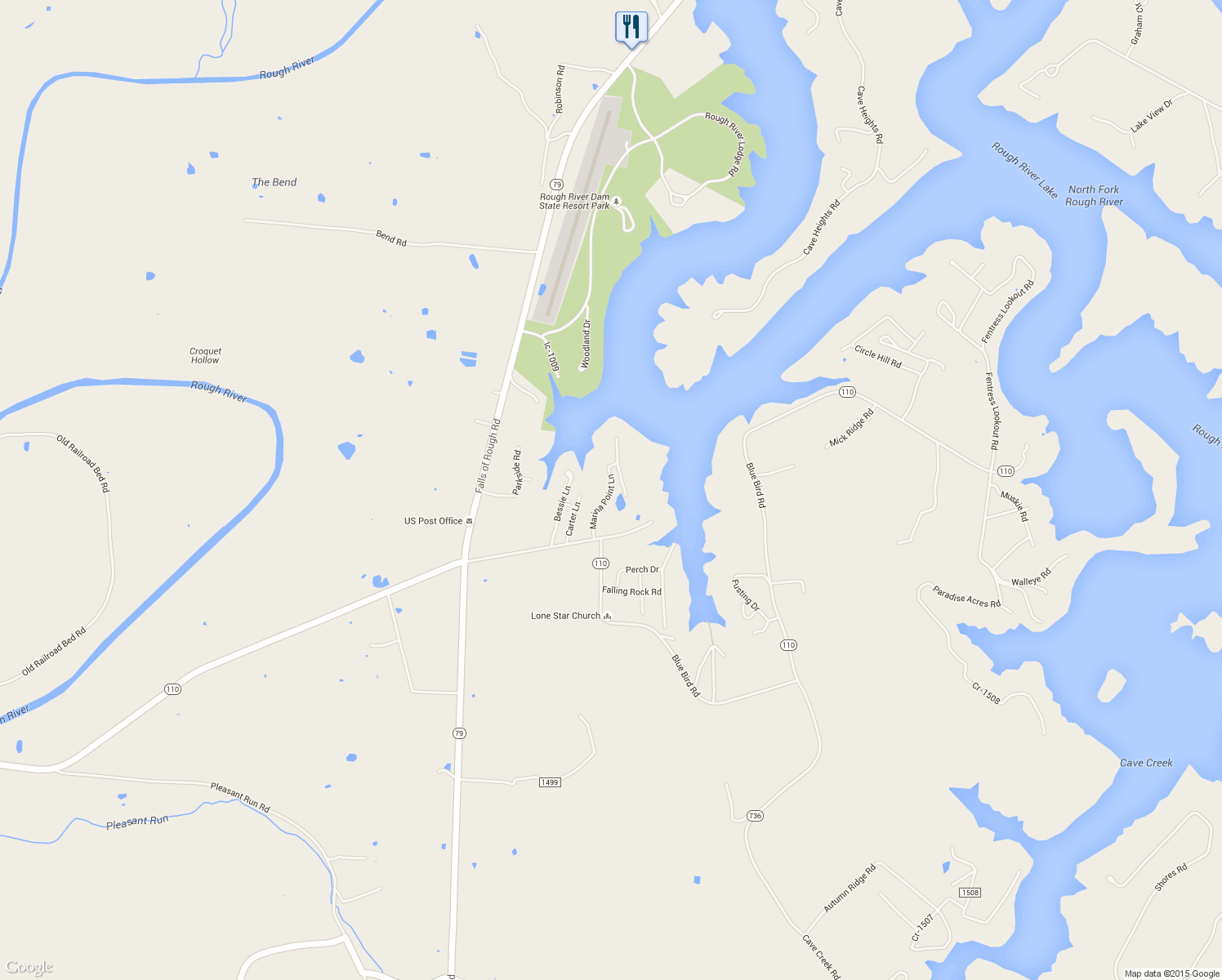 map of restaurants, bars, coffee shops, grocery stores, and more near Marina Point Lane in Falls of Rough