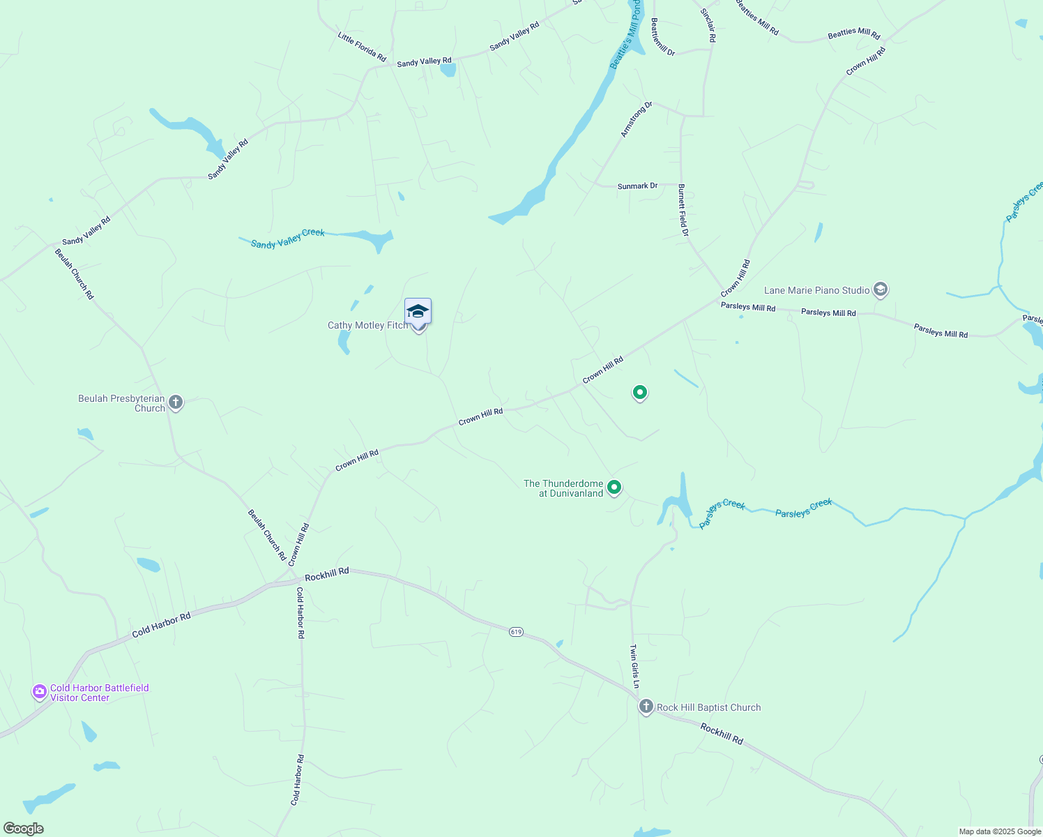 map of restaurants, bars, coffee shops, grocery stores, and more near 4525 Crown Hill Road in Mechanicsville