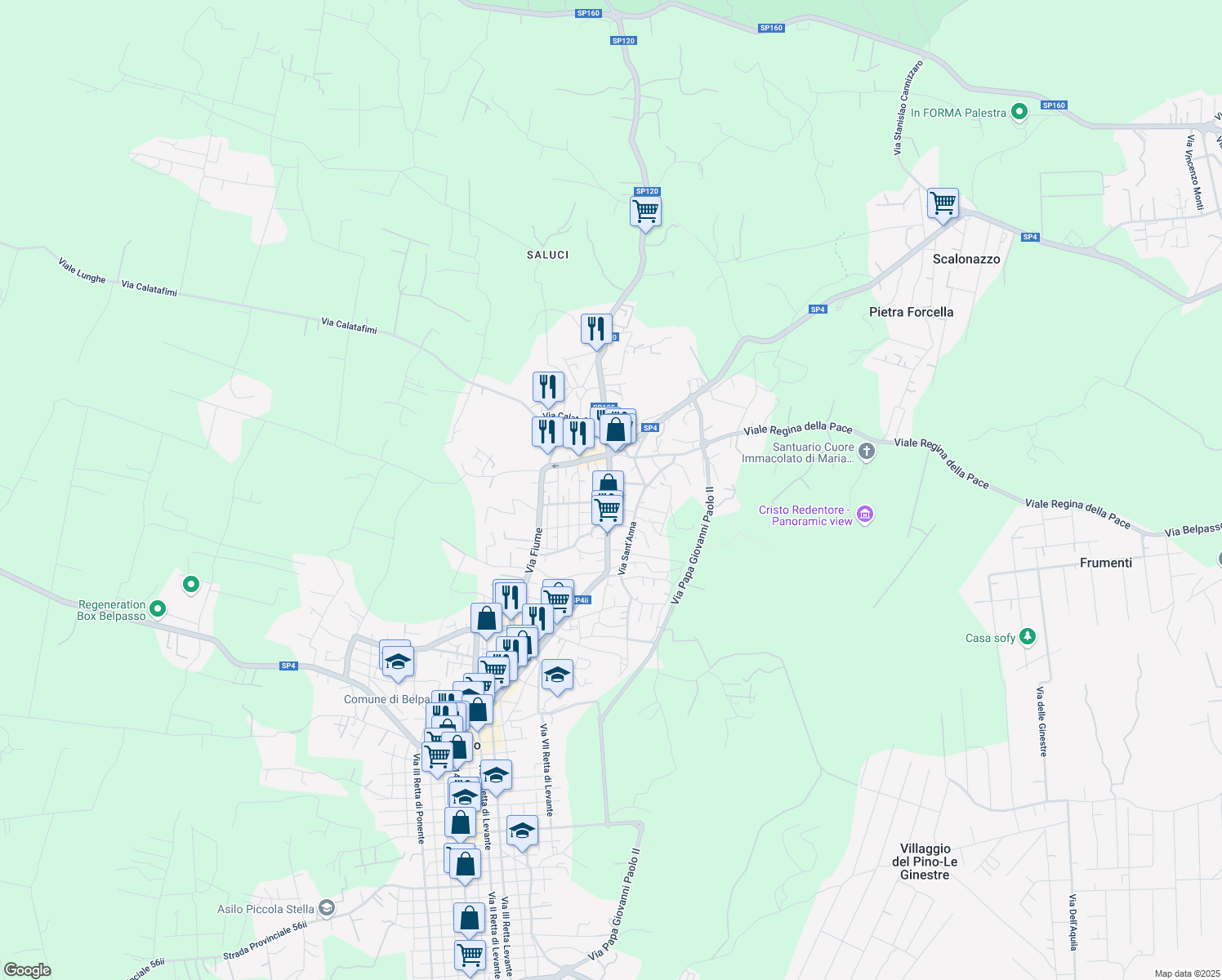 map of restaurants, bars, coffee shops, grocery stores, and more near 435 Via Vittorio Emanuele III in Belpasso