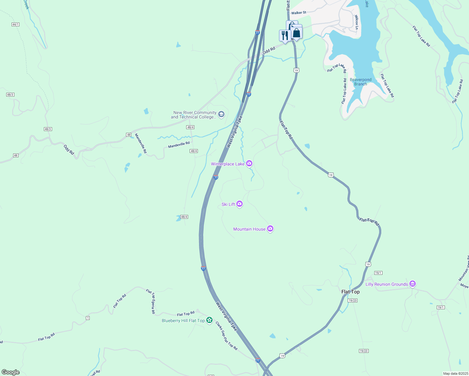map of restaurants, bars, coffee shops, grocery stores, and more near Flat Top Mountain Road in Ghent