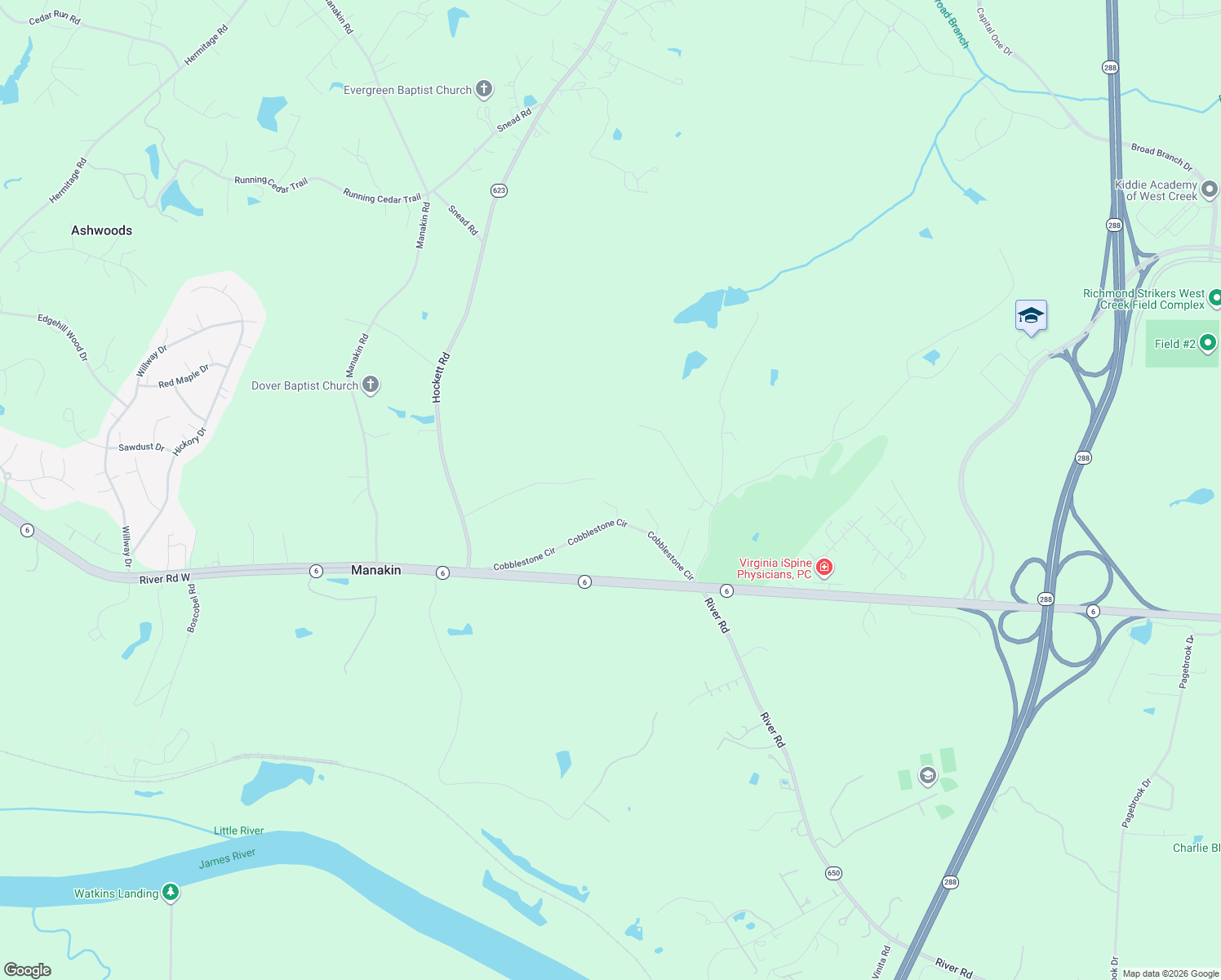 map of restaurants, bars, coffee shops, grocery stores, and more near 50 Fleetwood Lane in Manakin-Sabot