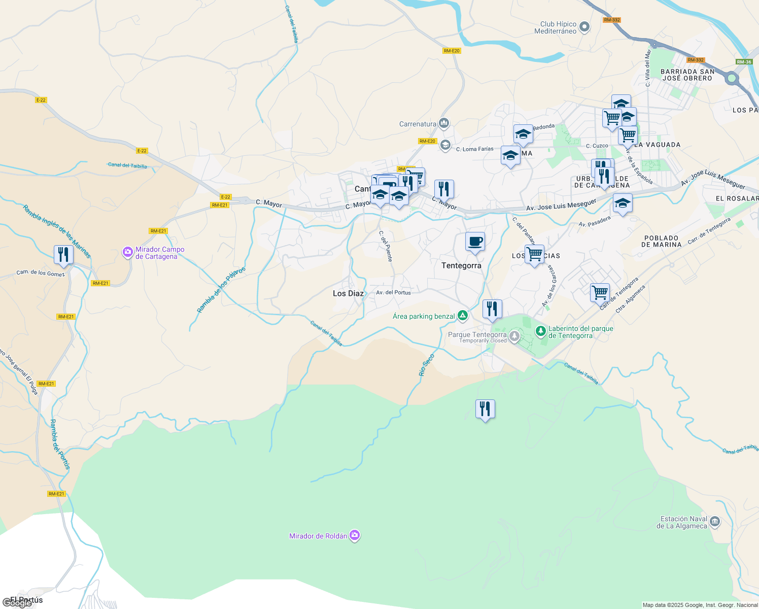 map of restaurants, bars, coffee shops, grocery stores, and more near 3 Calle Manzano in Cartagena