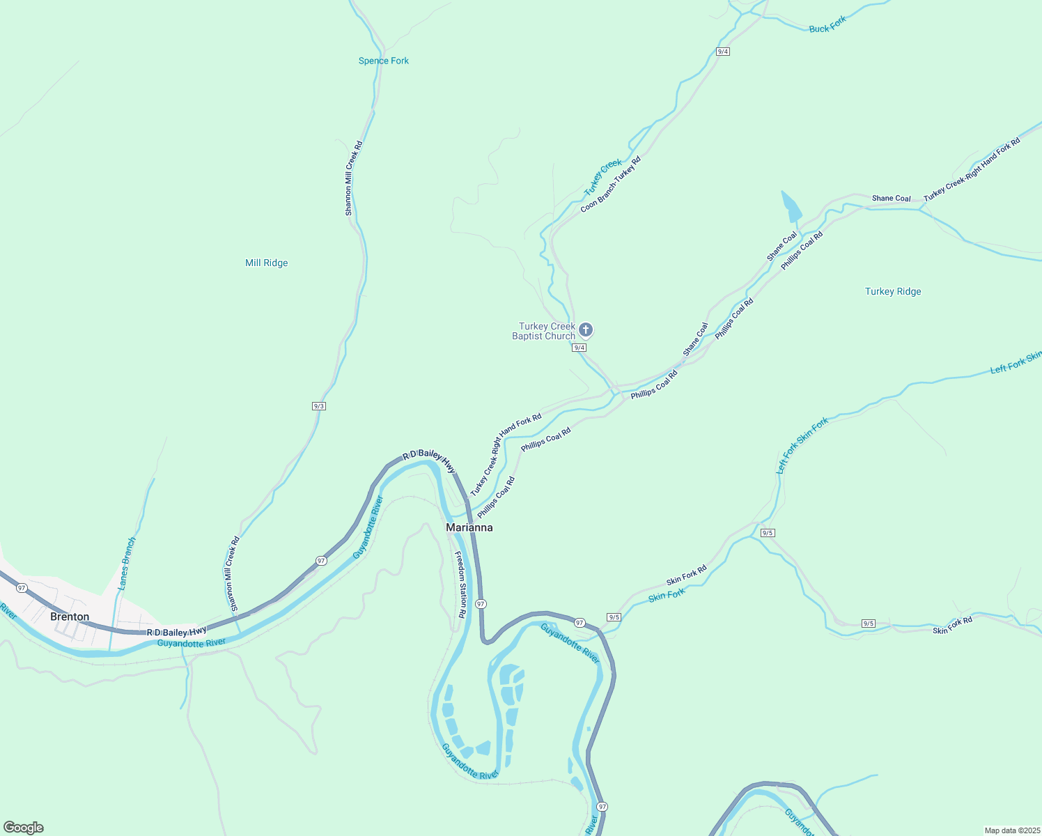 map of restaurants, bars, coffee shops, grocery stores, and more near Phillips Coal Road in Brenton