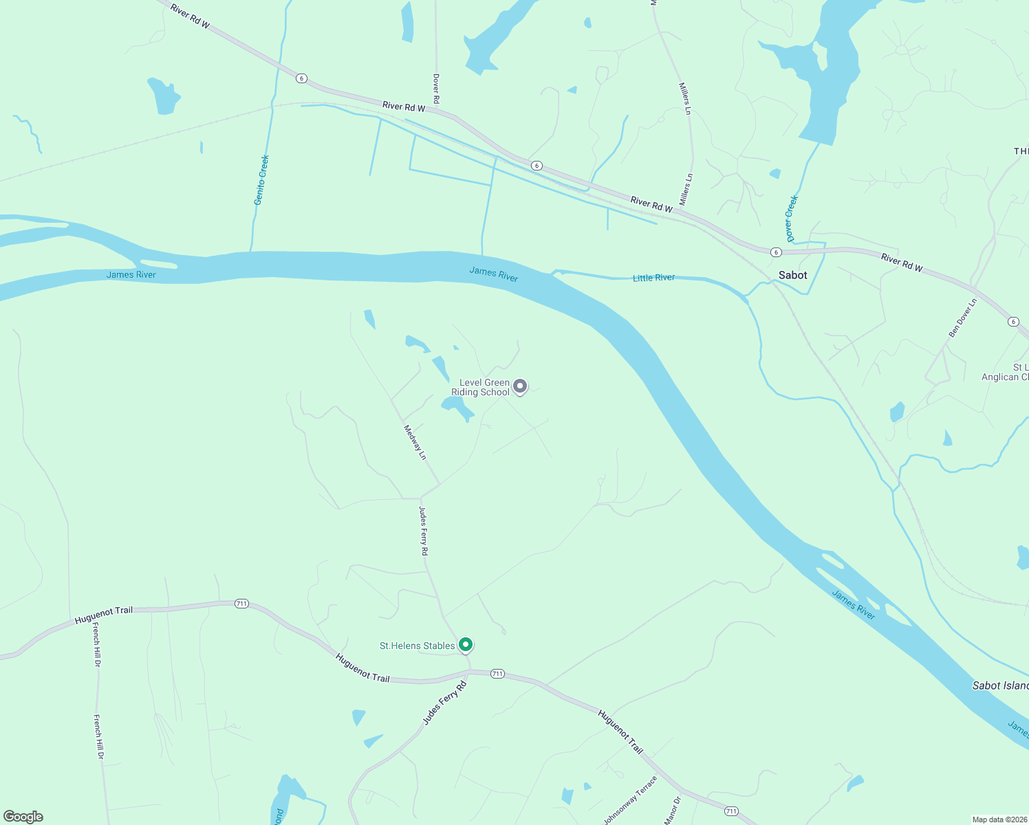 map of restaurants, bars, coffee shops, grocery stores, and more near 3350 John Tree Hill Road in Powhatan