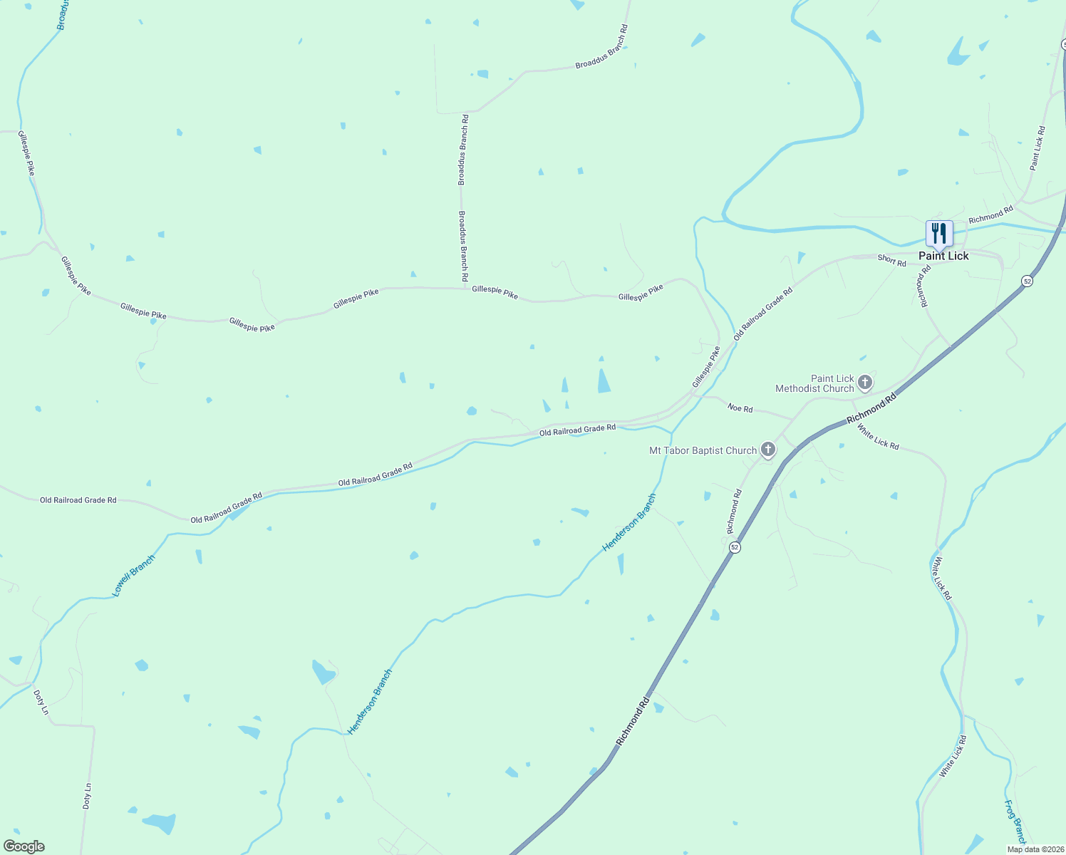 map of restaurants, bars, coffee shops, grocery stores, and more near 27 Charlie Brown Road in Paint Lick
