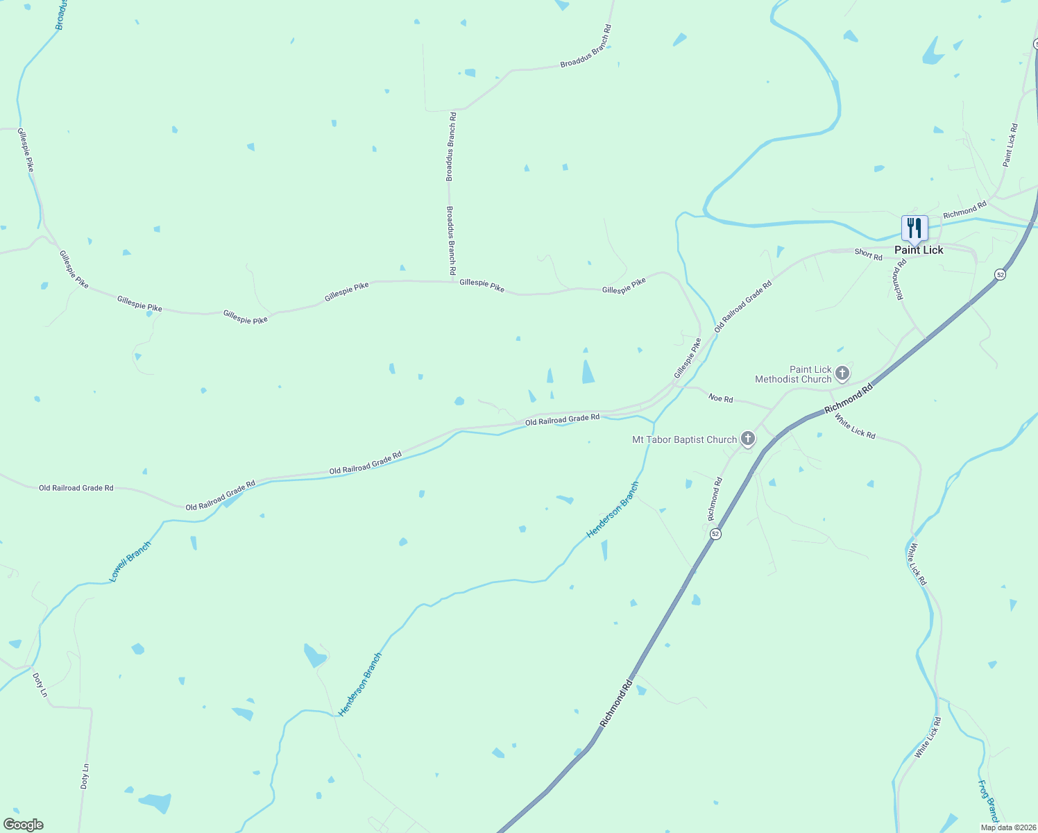 map of restaurants, bars, coffee shops, grocery stores, and more near 27 Charlie Brown Road in Paint Lick