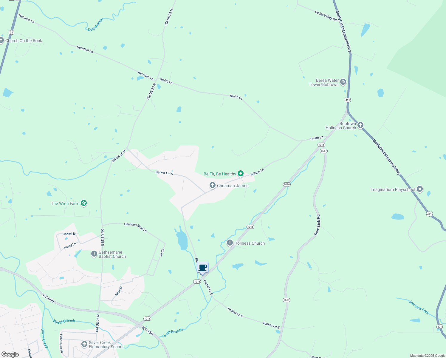map of restaurants, bars, coffee shops, grocery stores, and more near 183 Wilson Lane in Berea