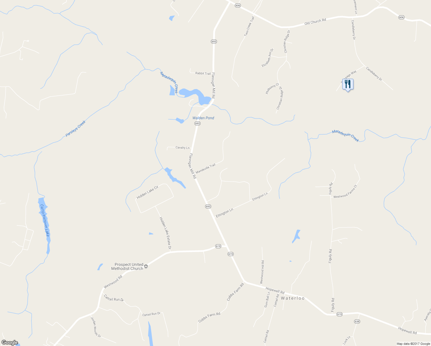 map of restaurants, bars, coffee shops, grocery stores, and more near 2032 Babbling Brooke Lane in Mechanicsville