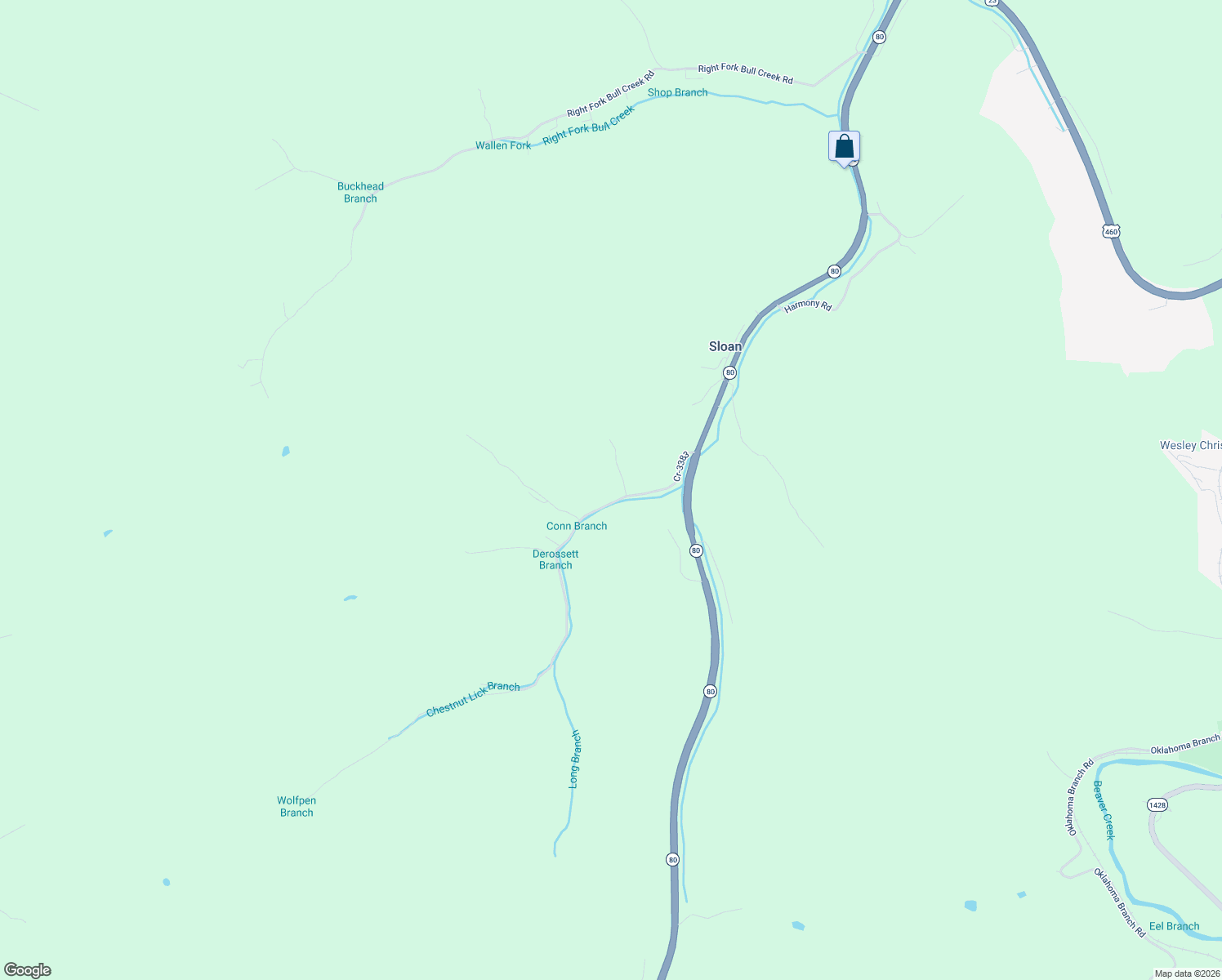 map of restaurants, bars, coffee shops, grocery stores, and more near Cr-3383 in Prestonsburg