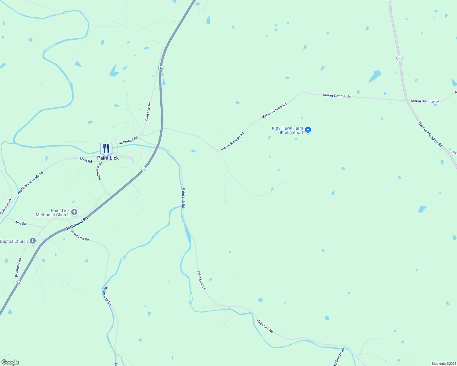 map of restaurants, bars, coffee shops, grocery stores, and more near 117 Caleb Lane in Paint Lick