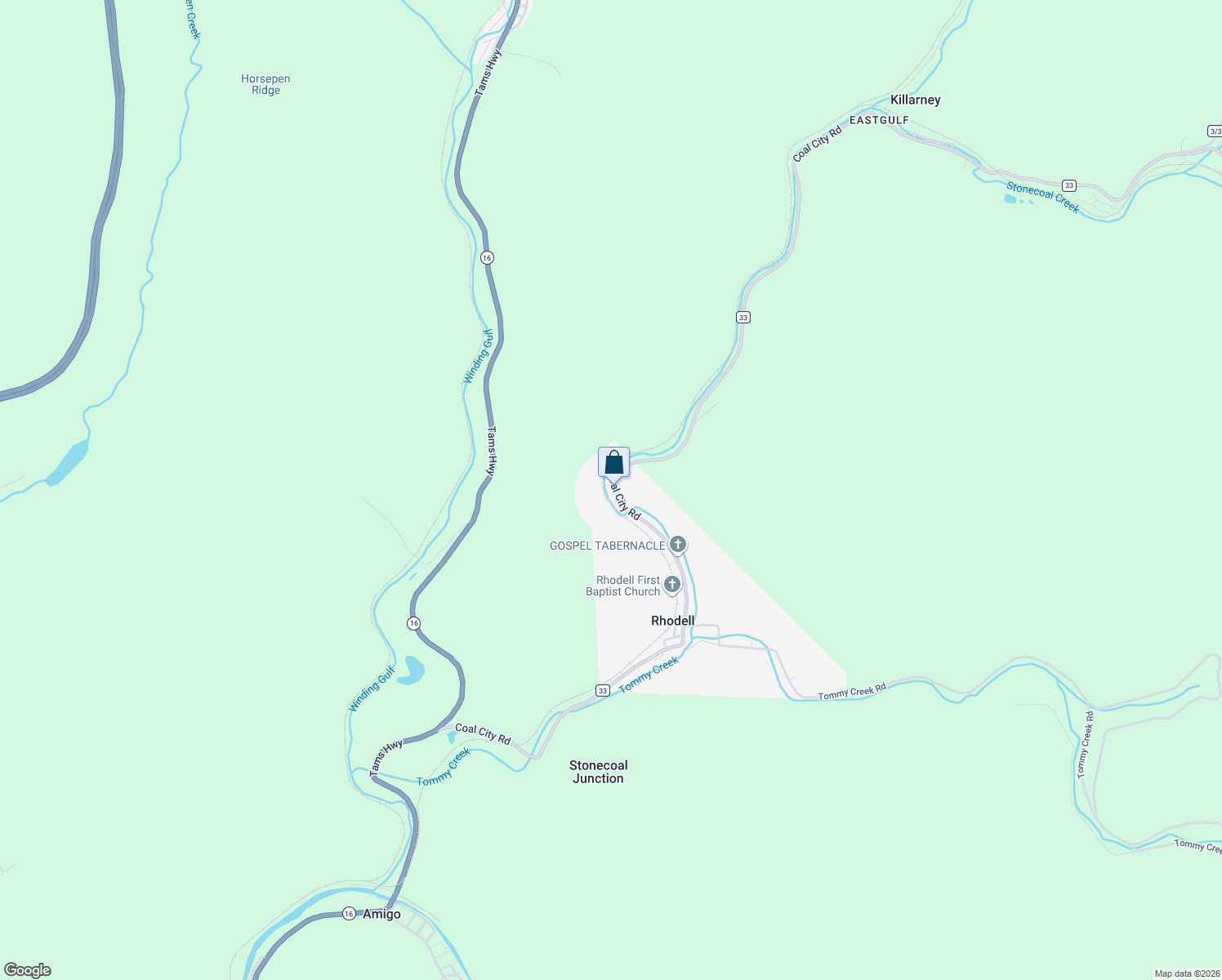 map of restaurants, bars, coffee shops, grocery stores, and more near 7004 Coal City Rd in Rhodell