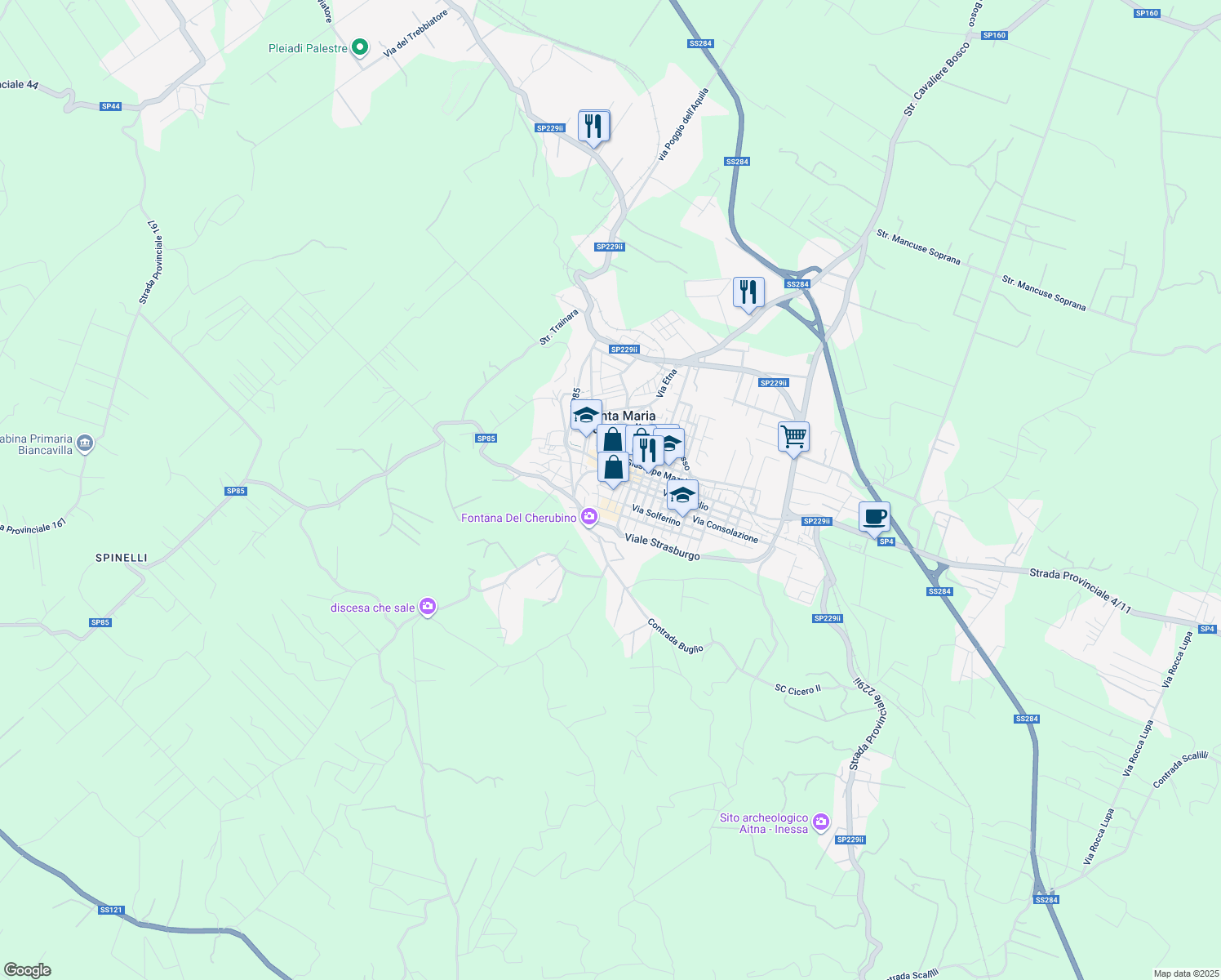 map of restaurants, bars, coffee shops, grocery stores, and more near 7 Via Buemi in Santa Maria di Licodia