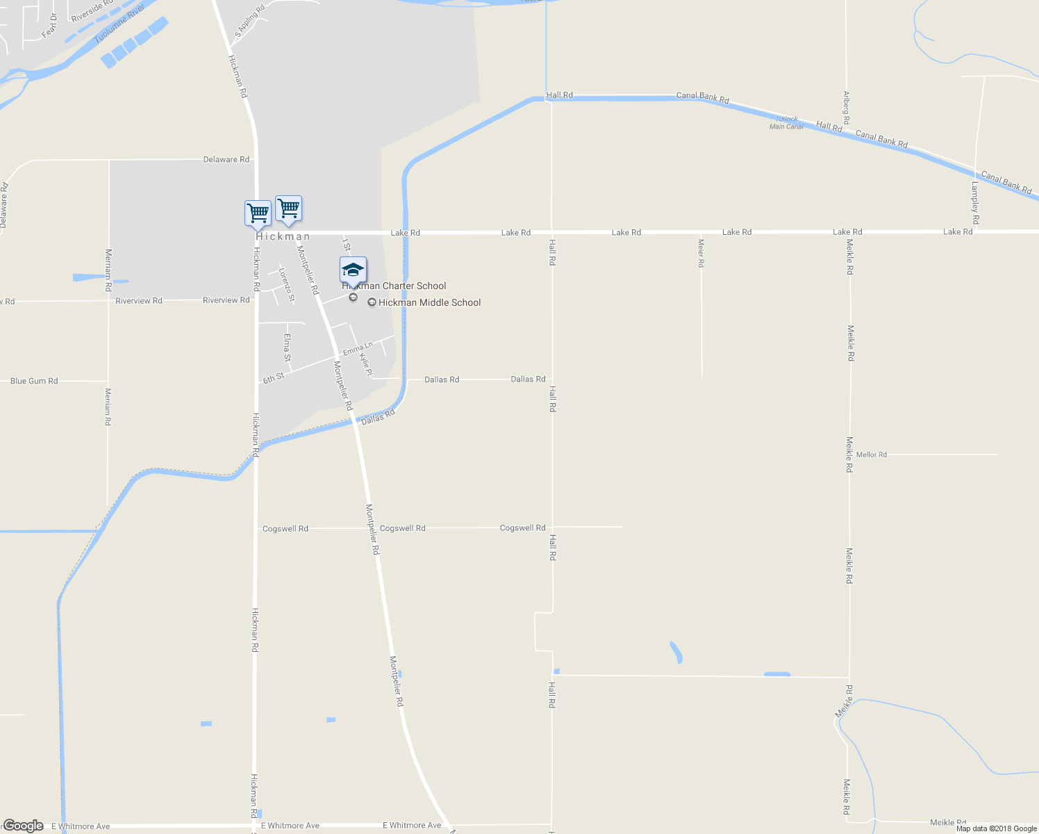 map of restaurants, bars, coffee shops, grocery stores, and more near 1113 Hall Road in Hickman