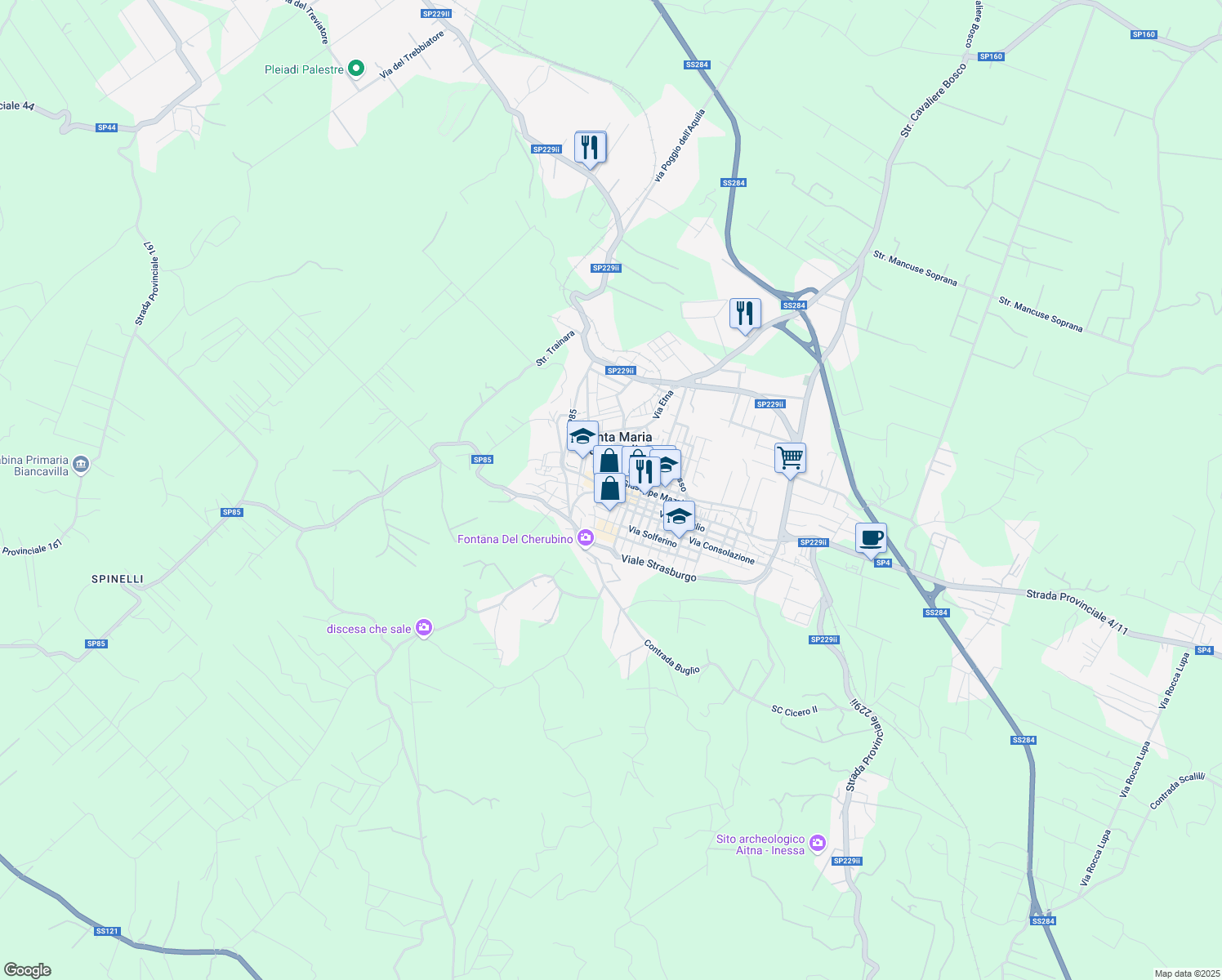 map of restaurants, bars, coffee shops, grocery stores, and more near 3 Via Archimede in Santa Maria di Licodia