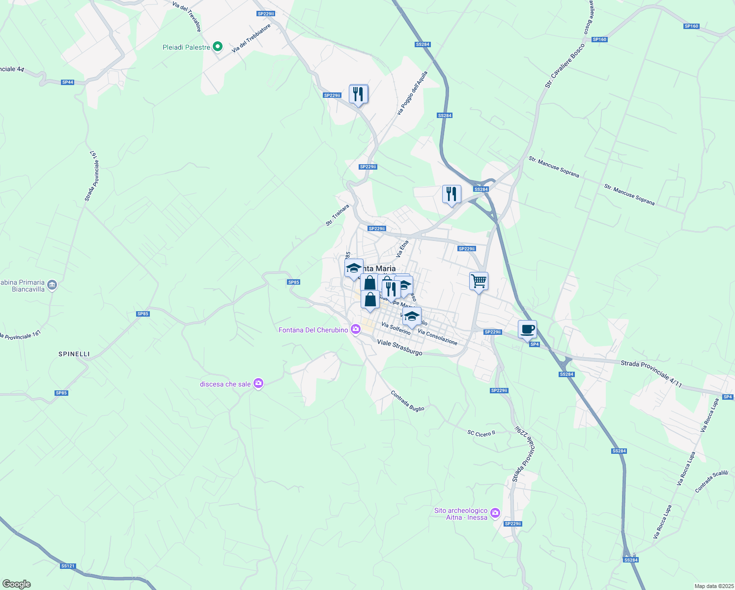 map of restaurants, bars, coffee shops, grocery stores, and more near 3 Via Archimede in Santa Maria di Licodia