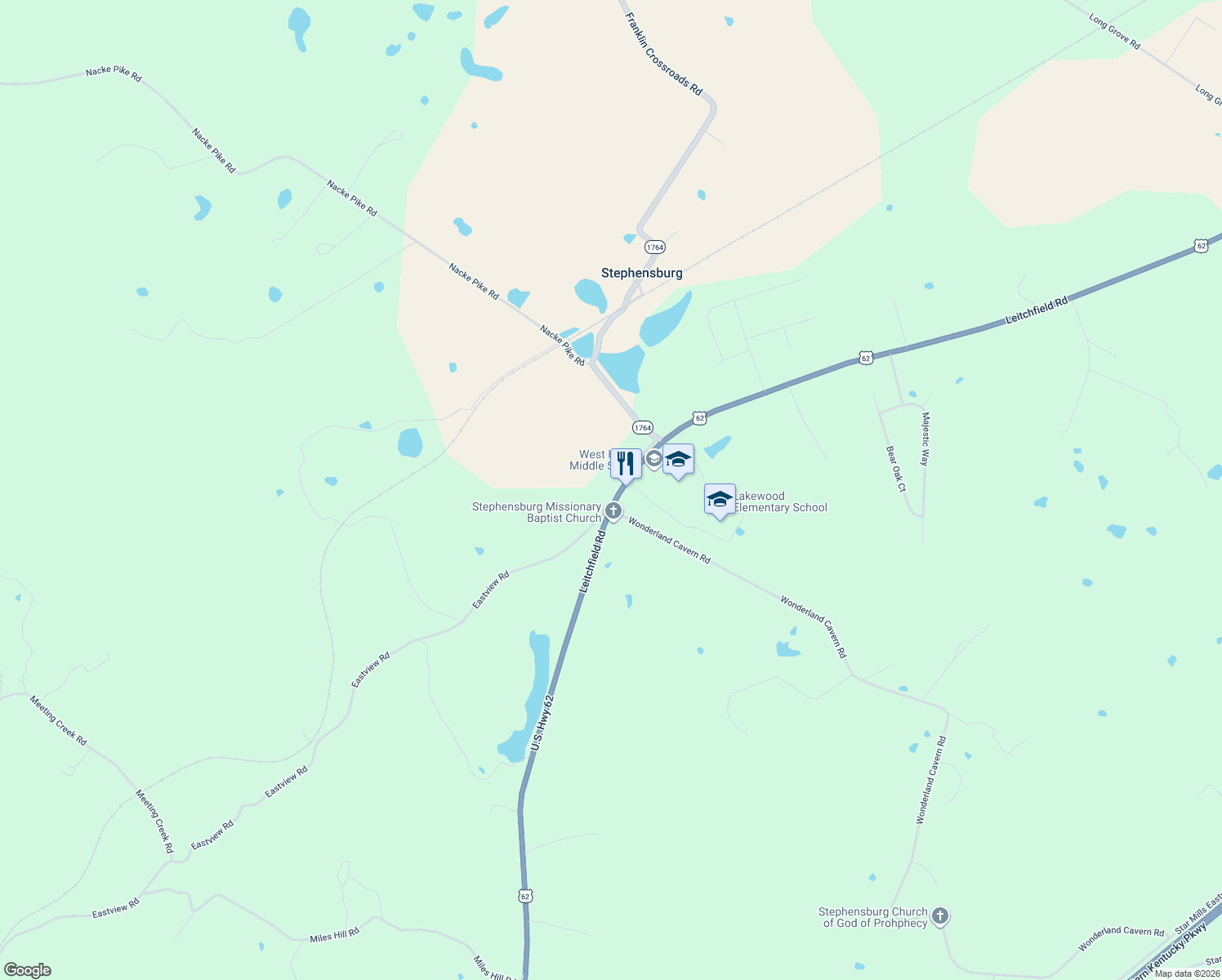 map of restaurants, bars, coffee shops, grocery stores, and more near 10568 Leitchfield Road in Cecilia