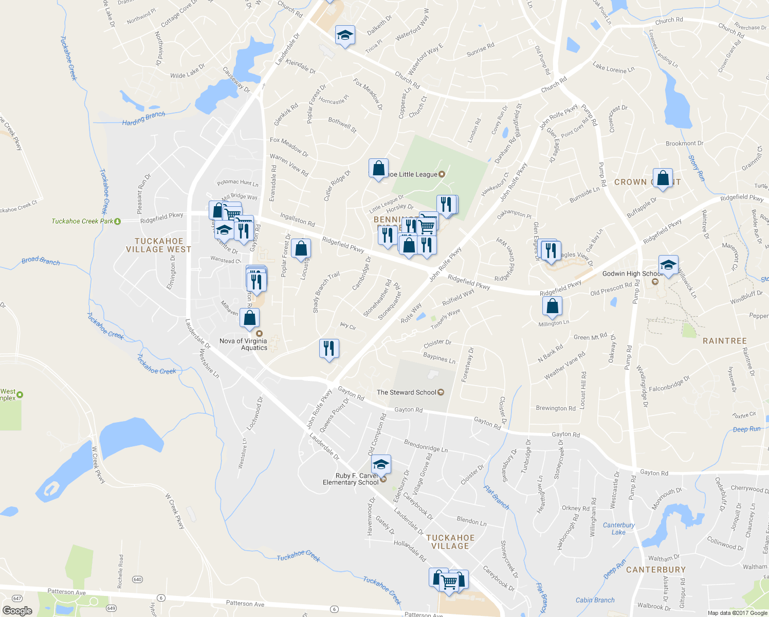 map of restaurants, bars, coffee shops, grocery stores, and more near 1918 Stonequarter Road in Richmond