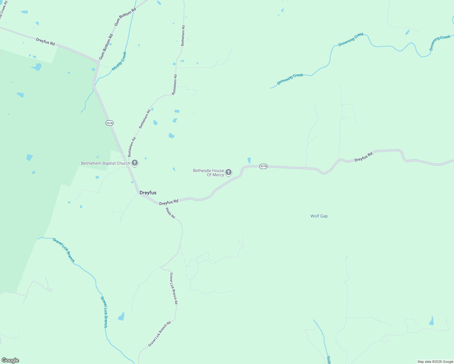 map of restaurants, bars, coffee shops, grocery stores, and more near 2310 Dreyfus Road in Dreyfus