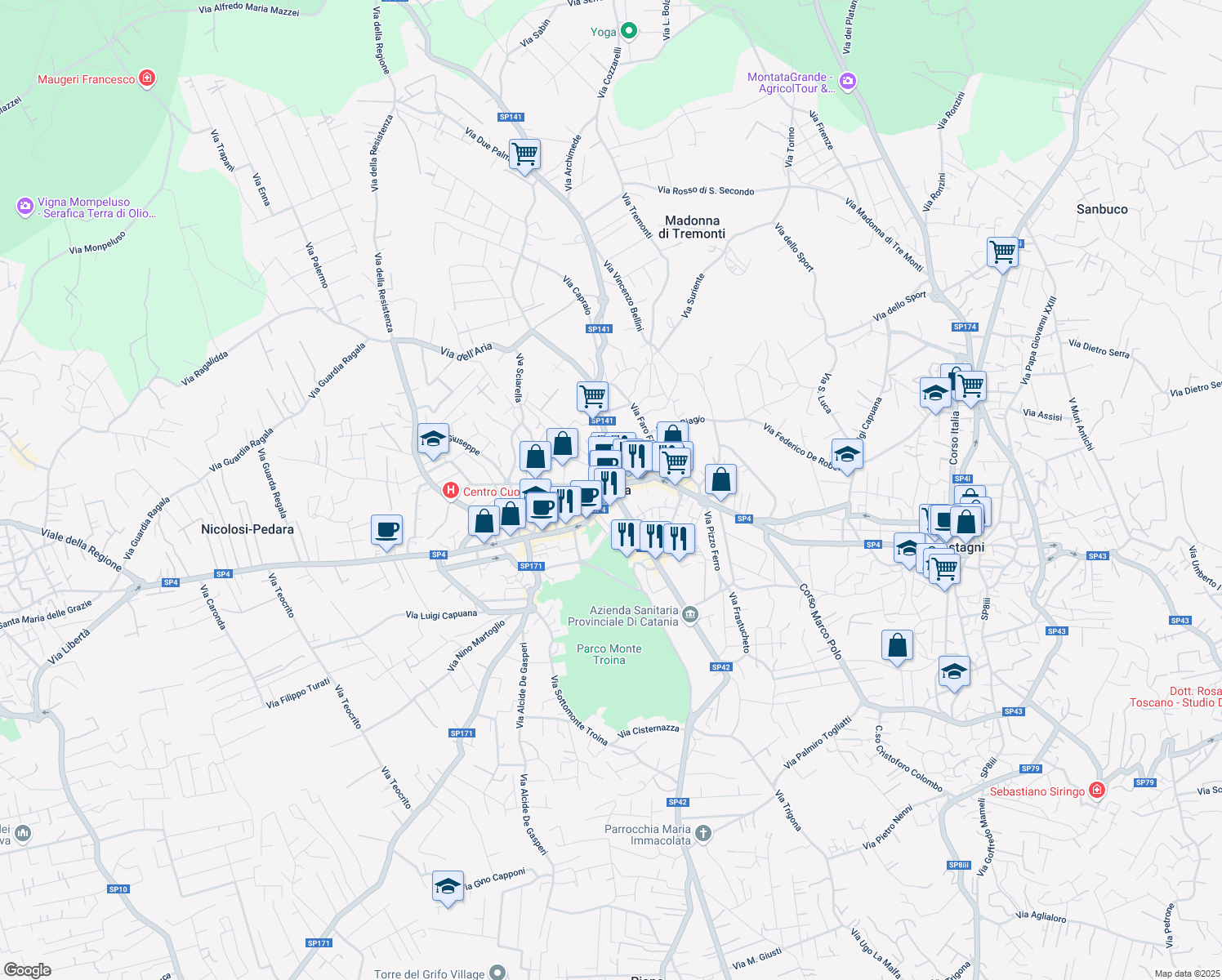map of restaurants, bars, coffee shops, grocery stores, and more near in Pedara