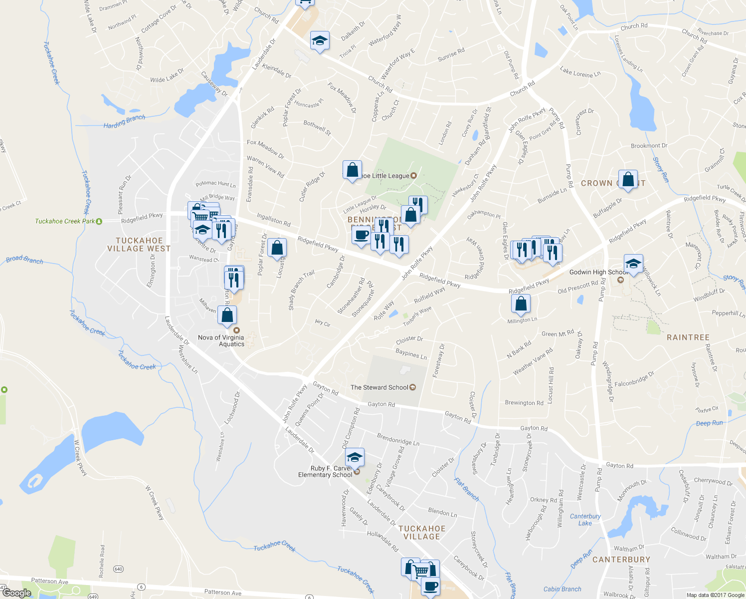 map of restaurants, bars, coffee shops, grocery stores, and more near 1927 Stonequarter Road in Richmond
