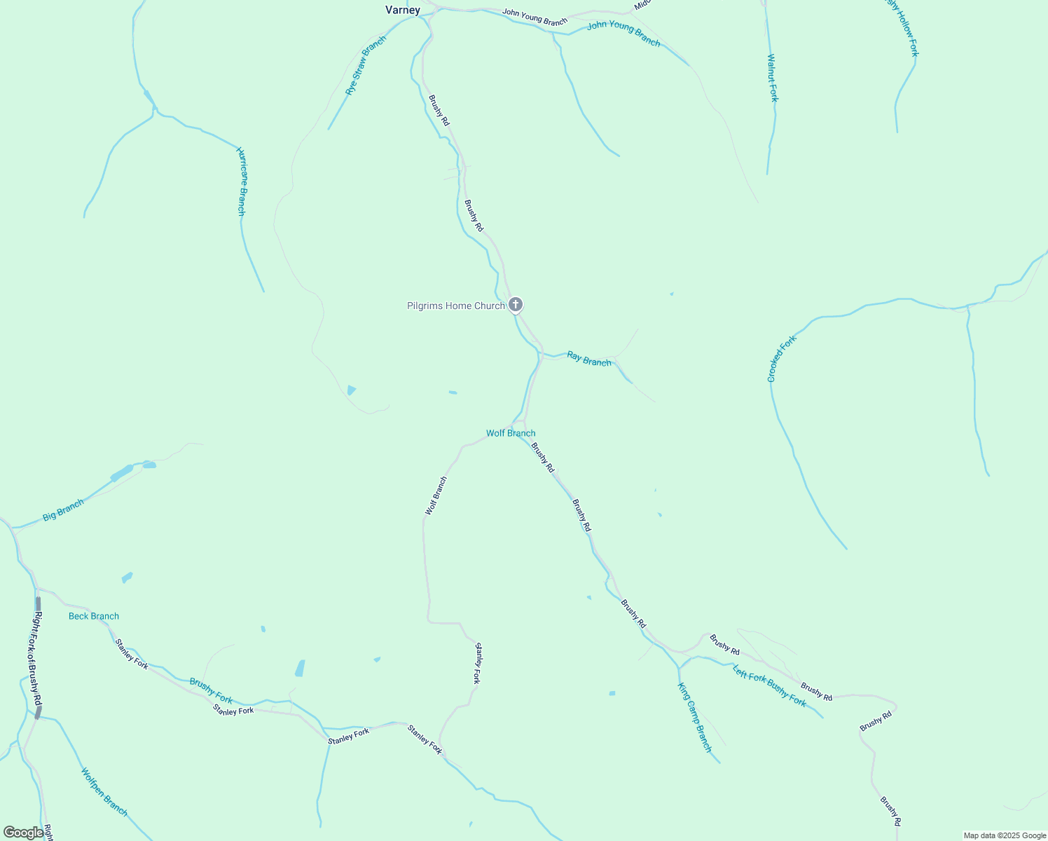 map of restaurants, bars, coffee shops, grocery stores, and more near 2998 Brushy Road in Varney