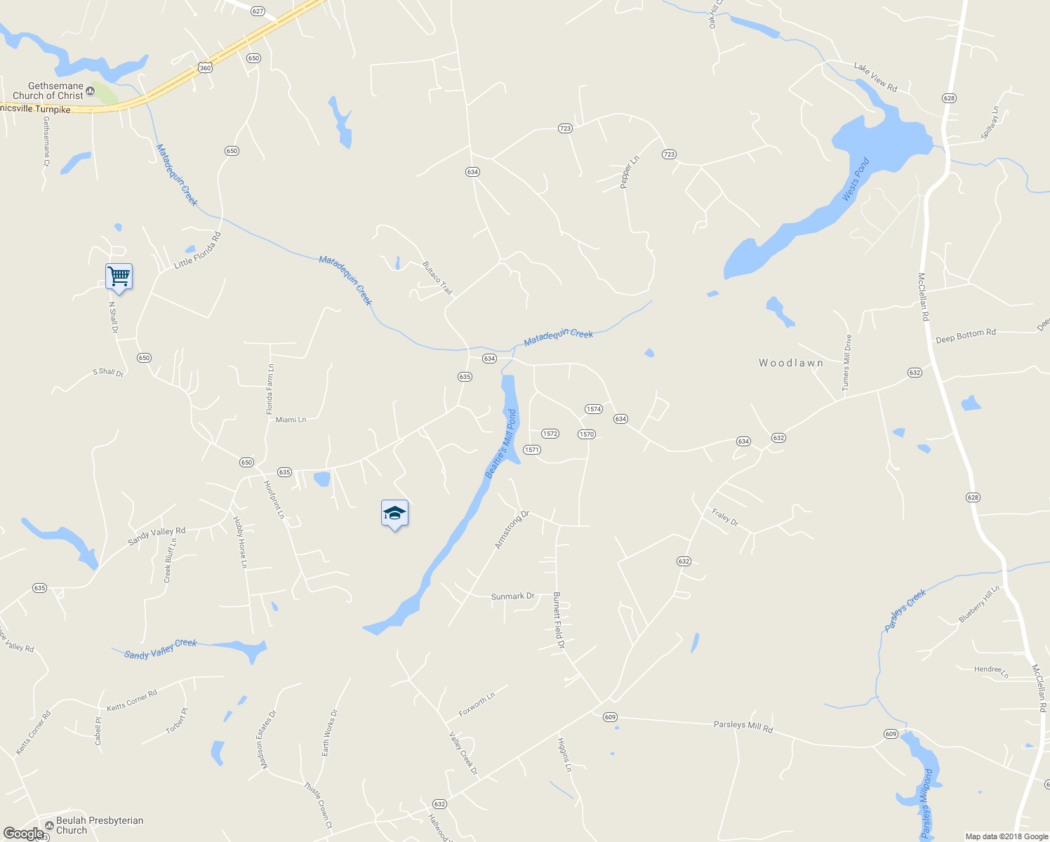 map of restaurants, bars, coffee shops, grocery stores, and more near 8111 Beattiemill Drive in Mechanicsville