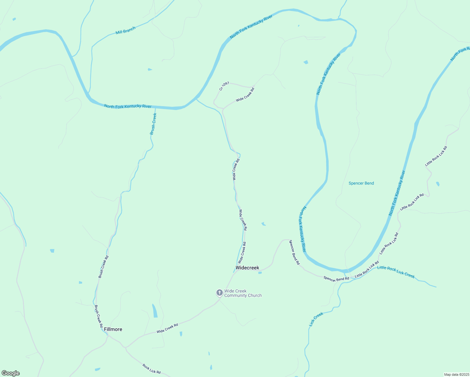 map of restaurants, bars, coffee shops, grocery stores, and more near Wide Creek Road in Beattyville
