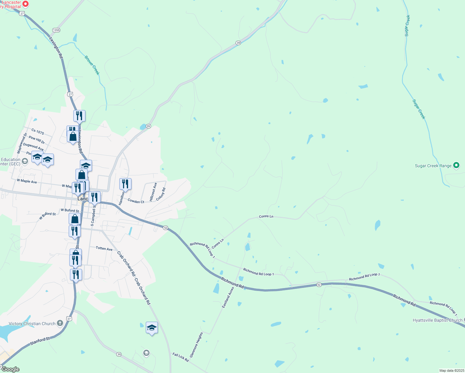 map of restaurants, bars, coffee shops, grocery stores, and more near 223 Wesley Drive in Lancaster
