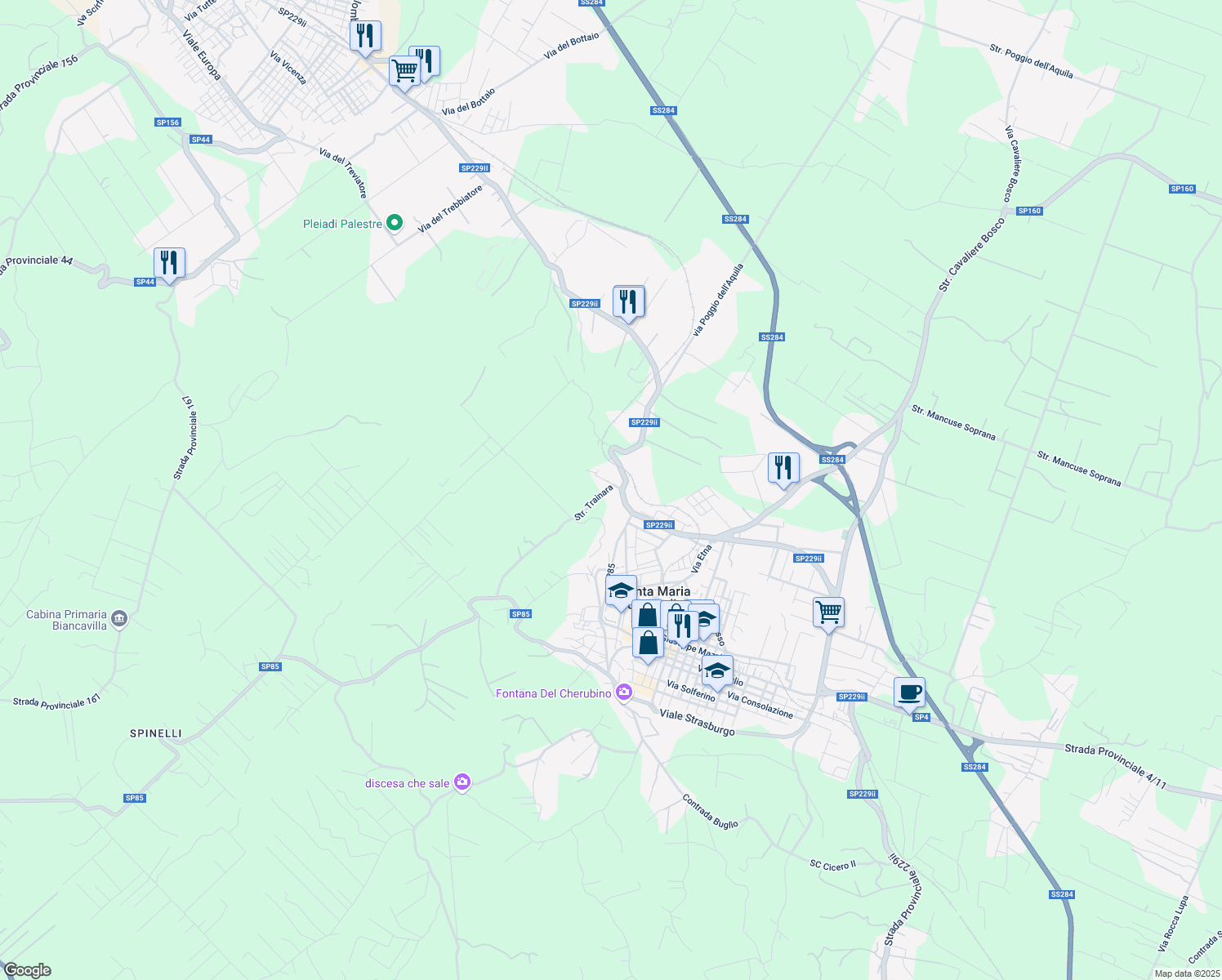 map of restaurants, bars, coffee shops, grocery stores, and more near 3 Strada Trainara in Santa Maria di Licodia