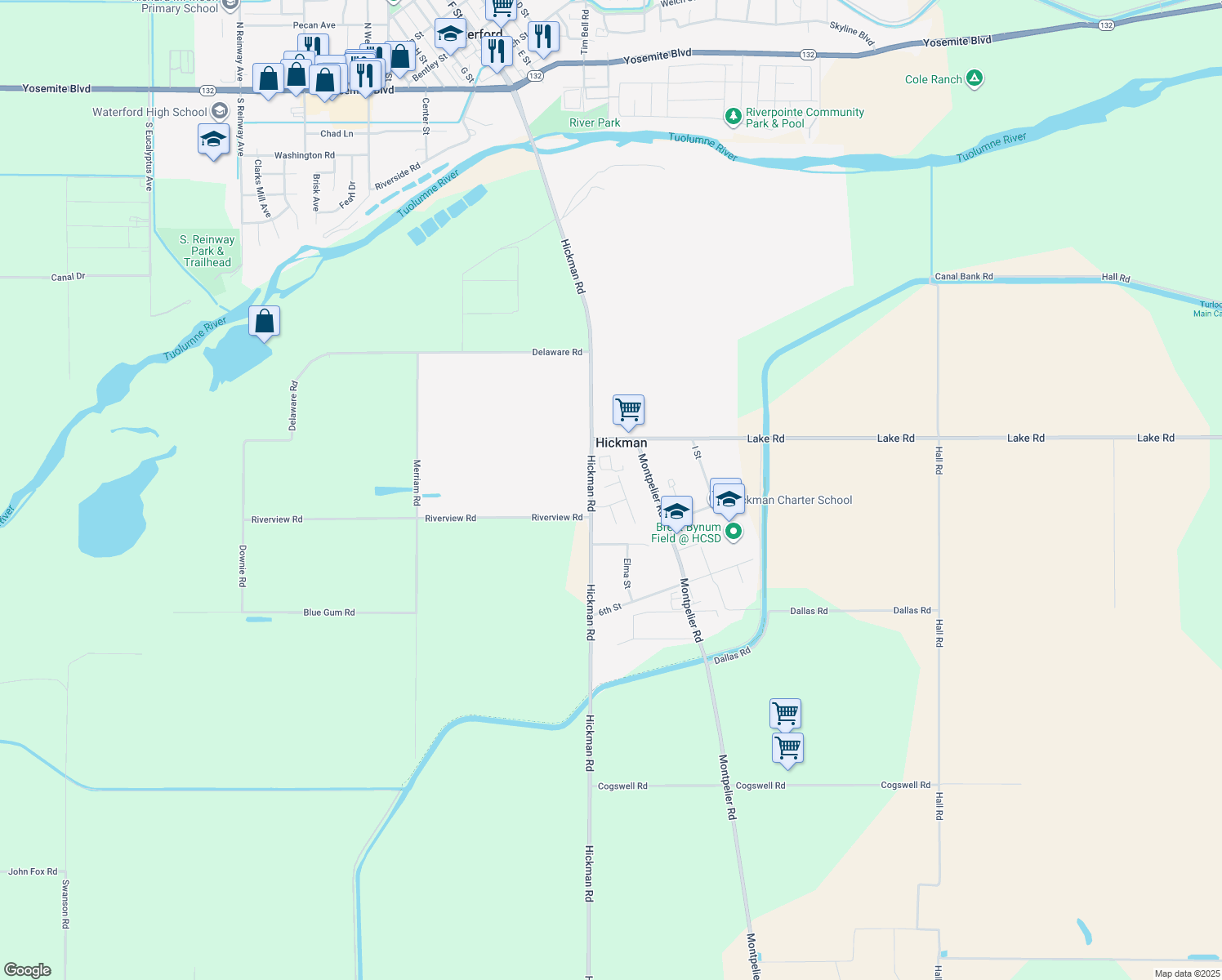 map of restaurants, bars, coffee shops, grocery stores, and more near 13012 Lorenzo Court in Hickman