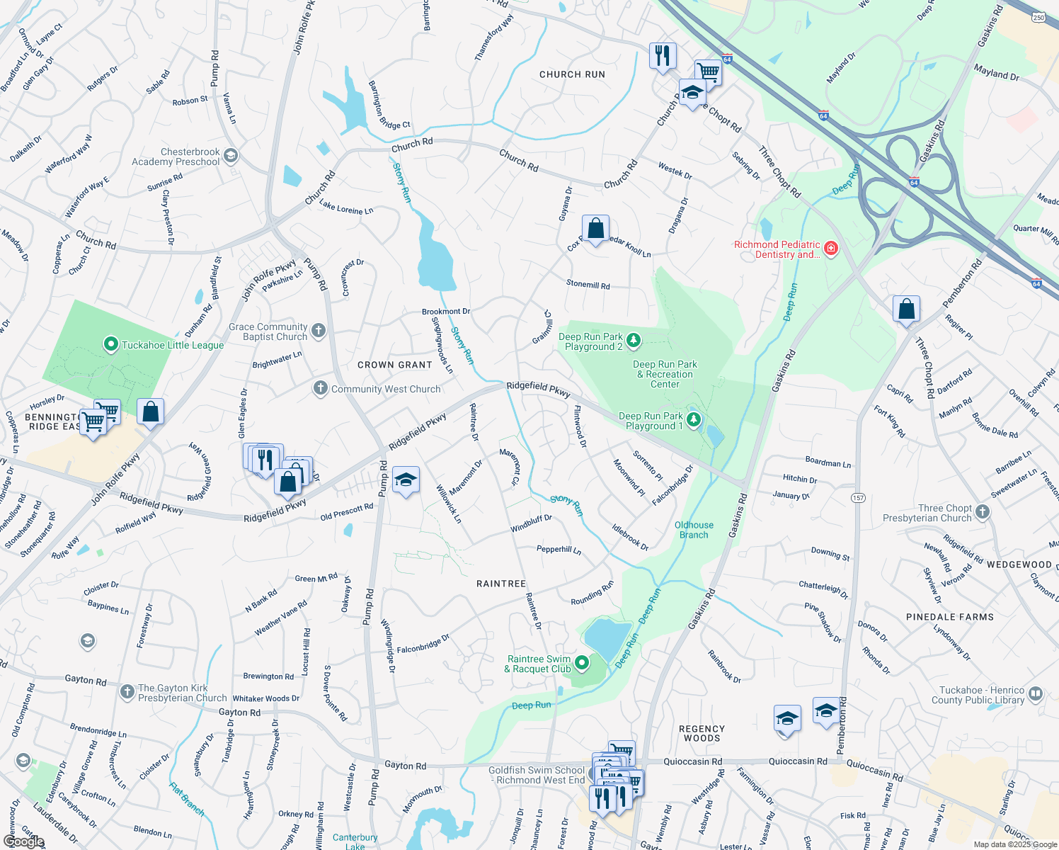 map of restaurants, bars, coffee shops, grocery stores, and more near 2312 Rocky Point Parkway in Richmond