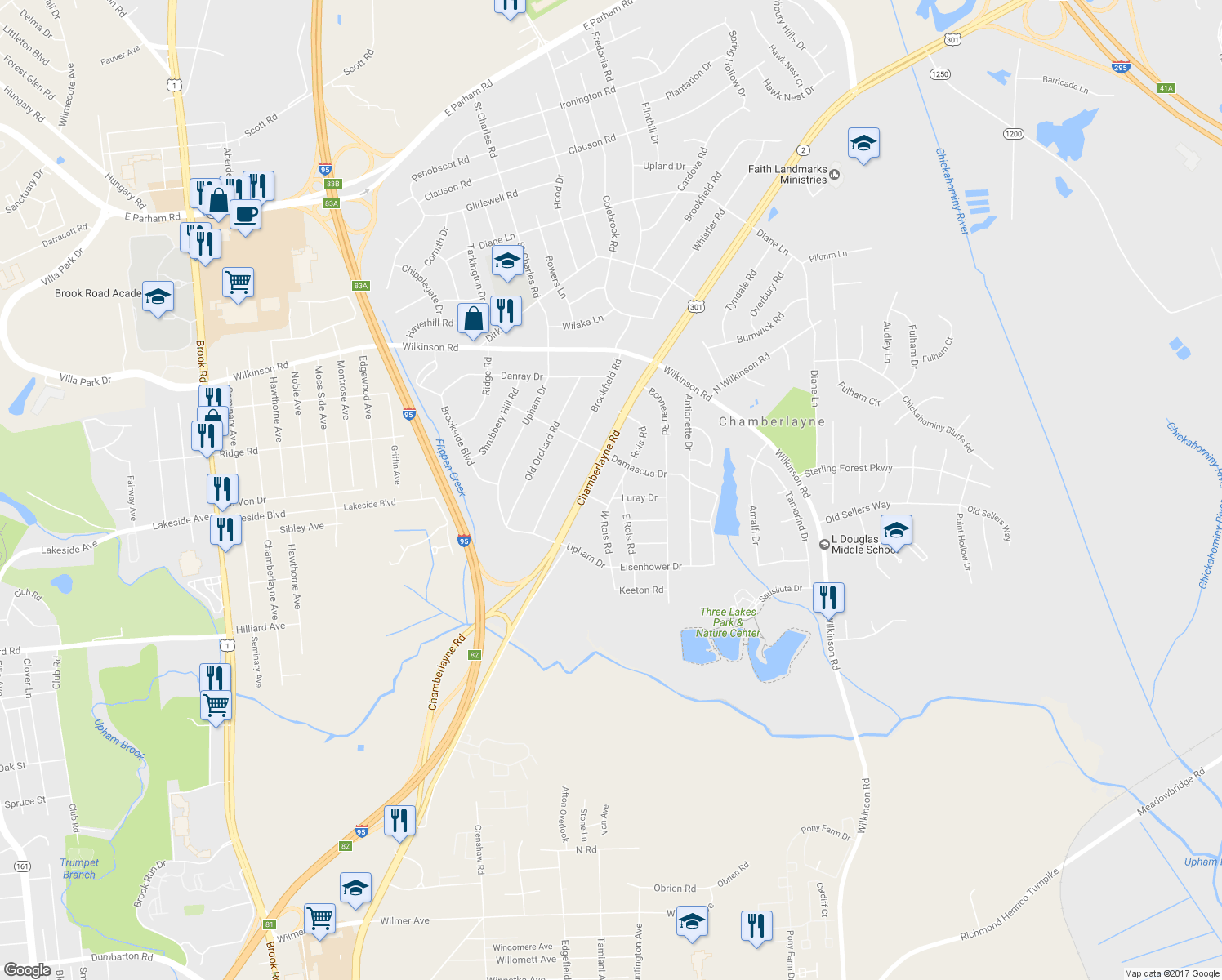 map of restaurants, bars, coffee shops, grocery stores, and more near 5904 West Rois Road in Richmond