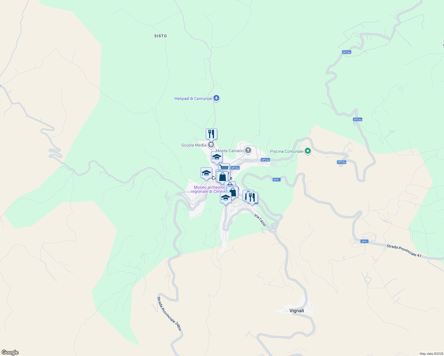 map of restaurants, bars, coffee shops, grocery stores, and more near 1 Vico Sele in Centuripe