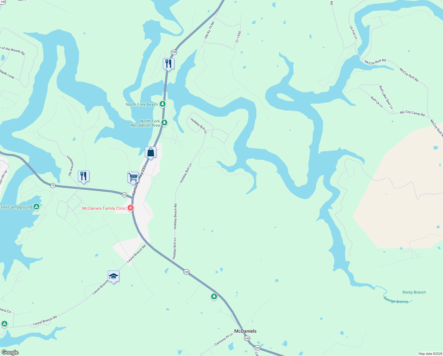 map of restaurants, bars, coffee shops, grocery stores, and more near Cr-1274 in Breckinridge