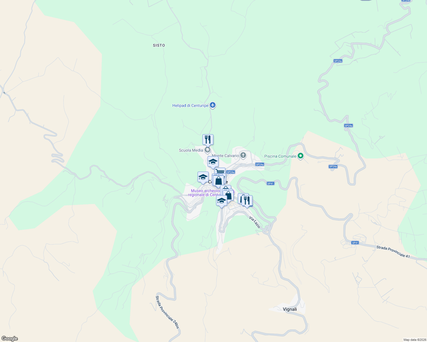 map of restaurants, bars, coffee shops, grocery stores, and more near 1 Via Simeto in Centuripe